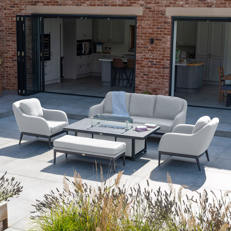 Luna 3 Seat Outdoor Fabric Sofa Set with Rising Firepit Table in Oyster Grey