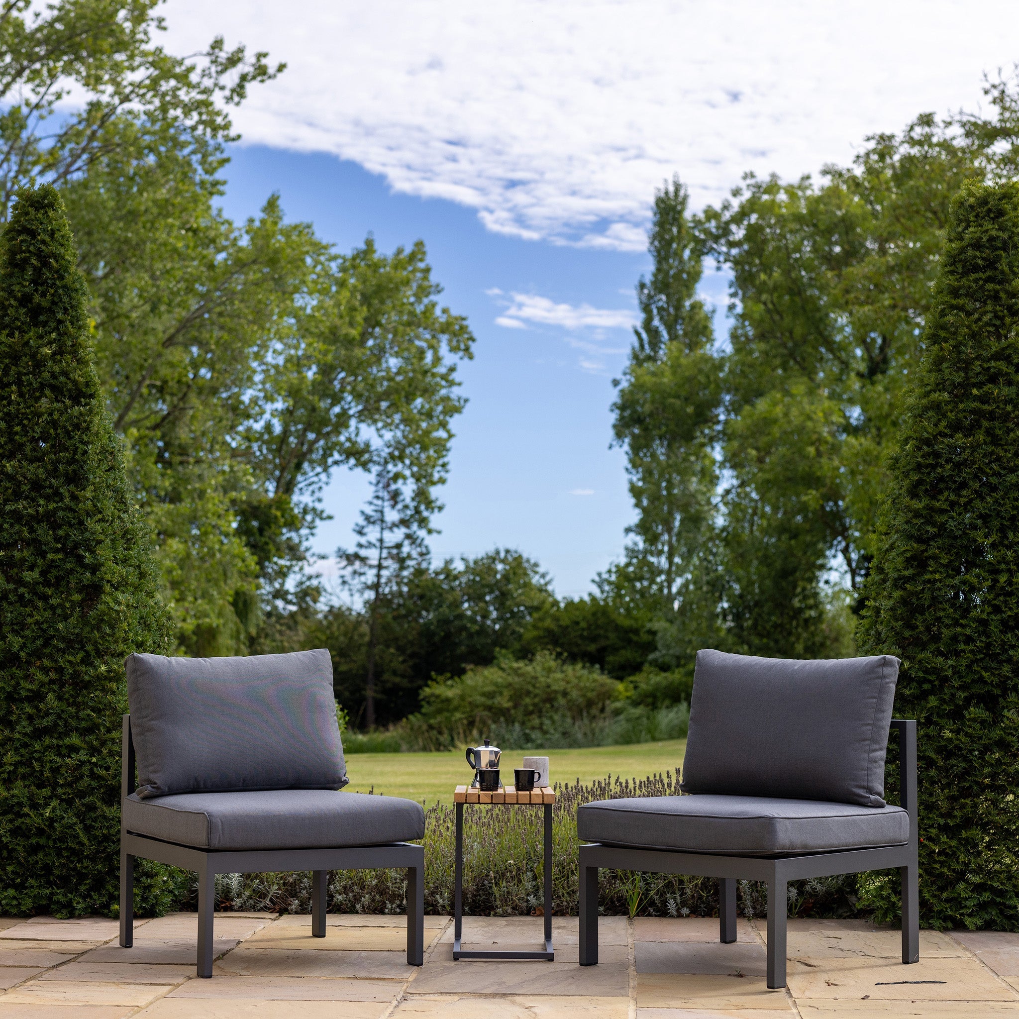 Newport 2 Seat Lounge Set With Cube Side Table in Charcoal