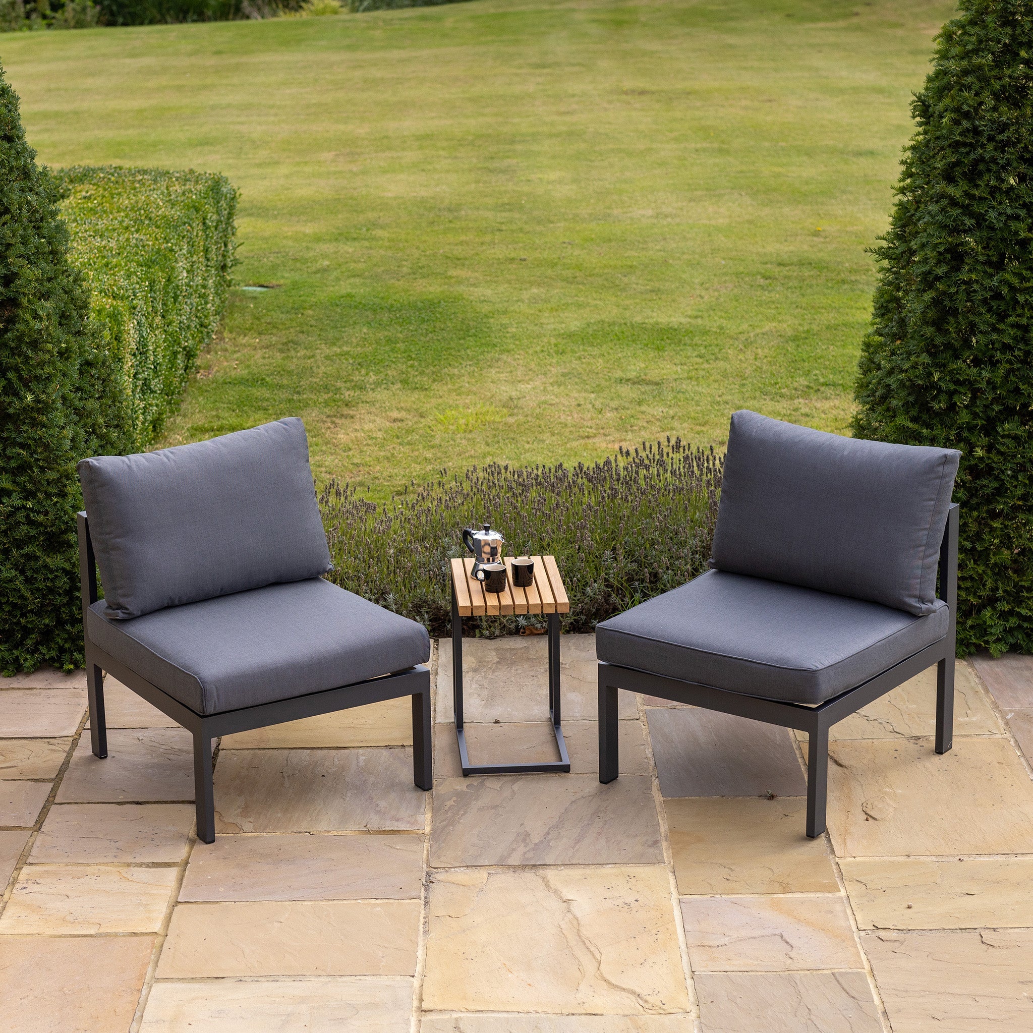 Newport 2 Seat Lounge Set With Cube Side Table in Charcoal
