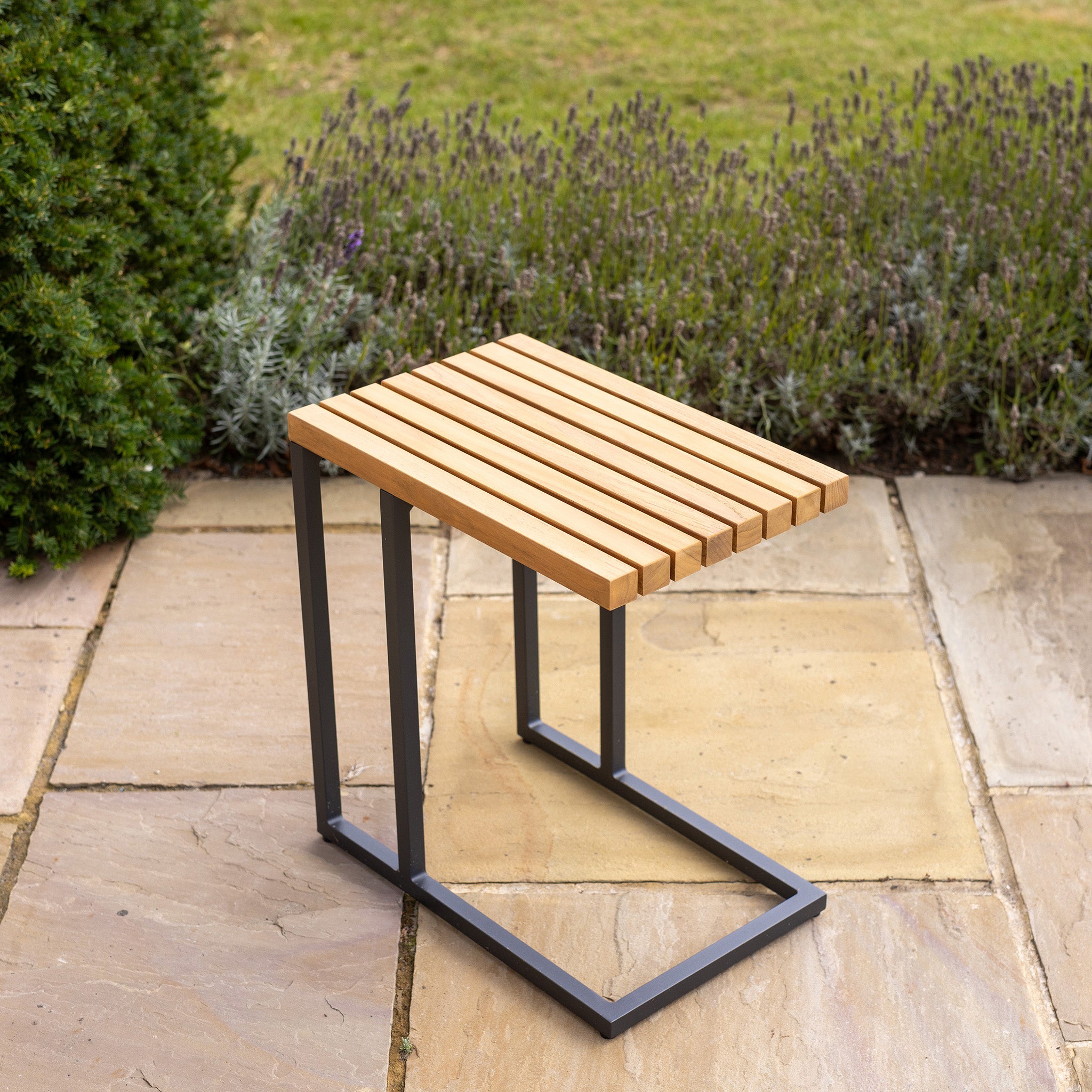 Cube Side Table with Teak Top in Charcoal