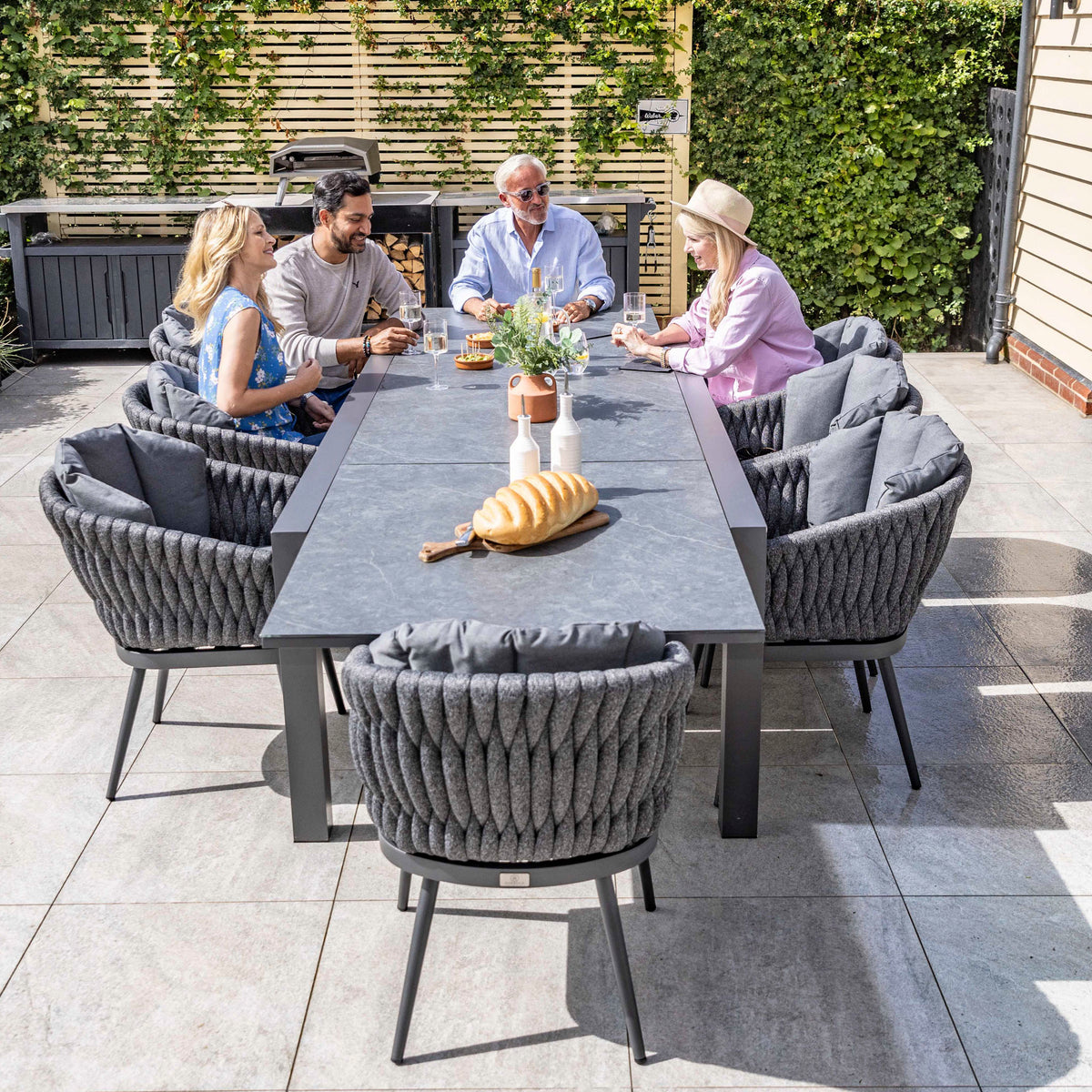 Palma 8 Seat Rope Extending Dining Set in Grey