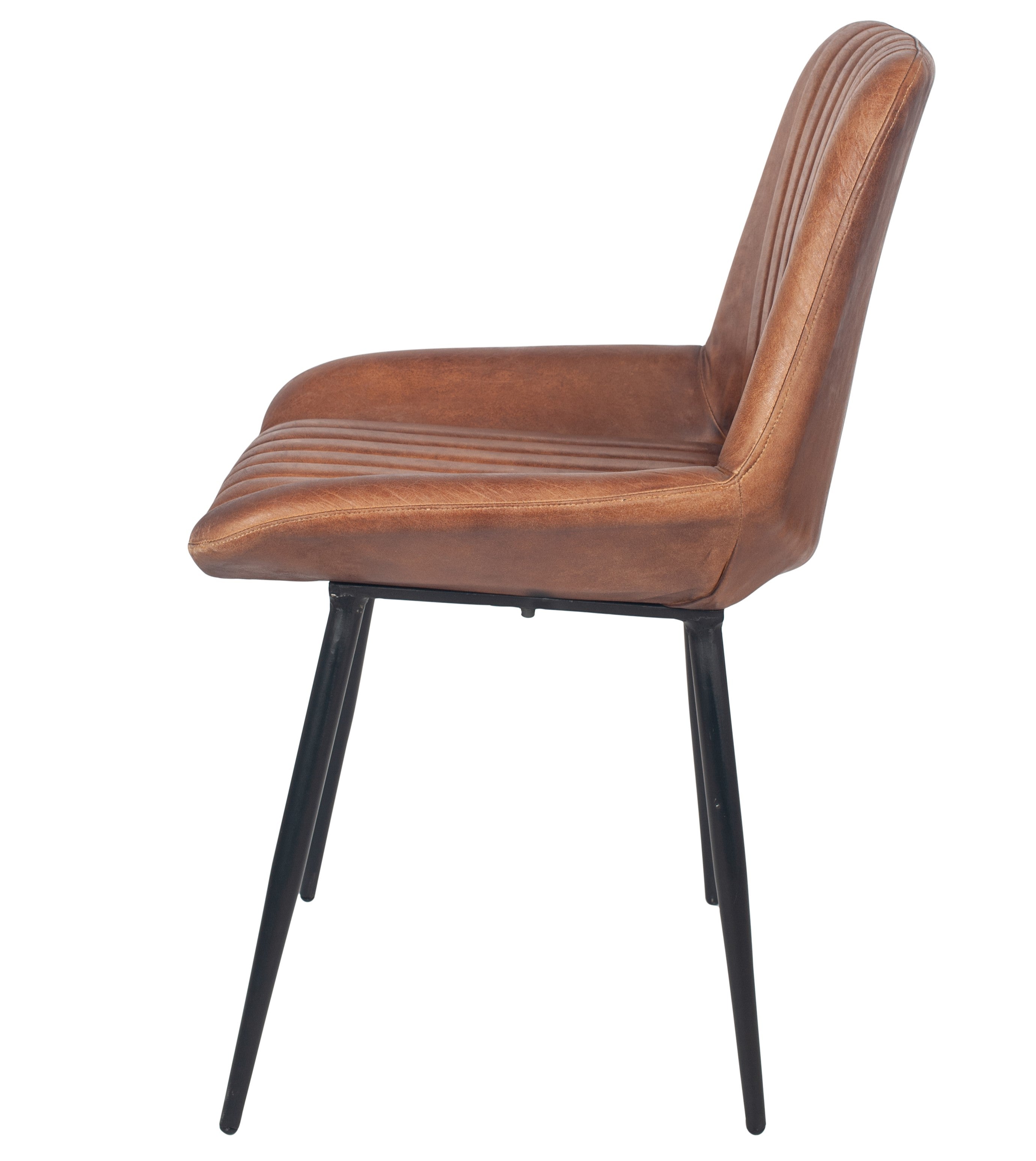 Angelo Leather and Iron Retro Dining Chair in Vintage Brown