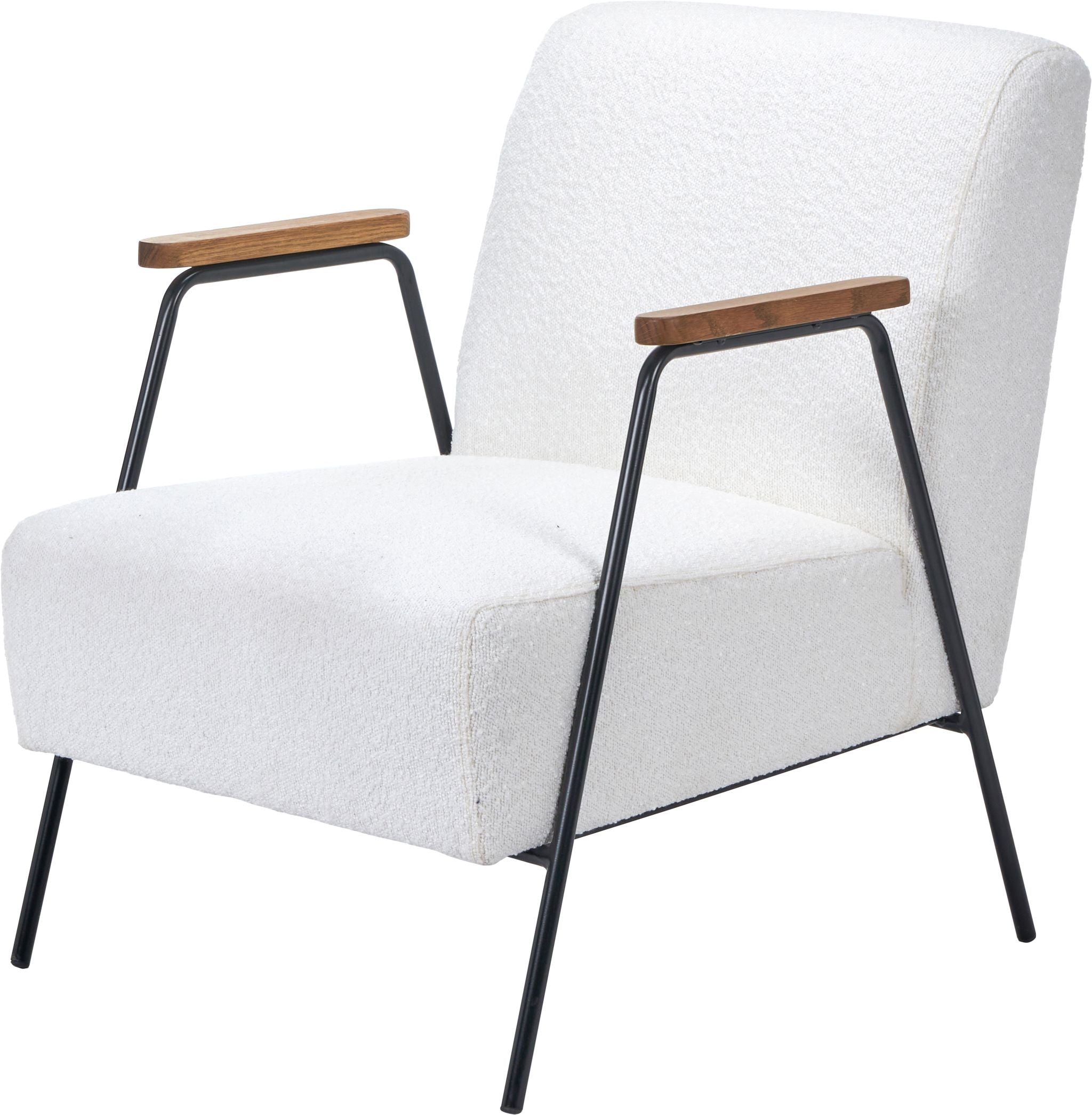 Matera Bouclé Chair With Black Legs and Wooden Arms