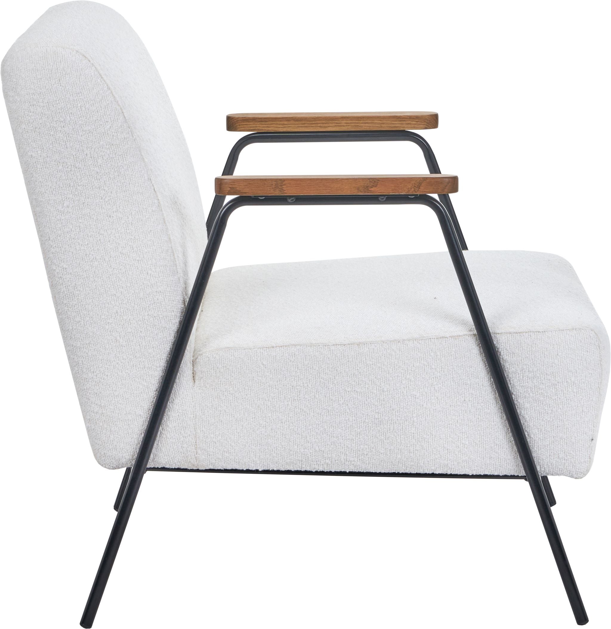 Matera Bouclé Chair With Black Legs and Wooden Arms