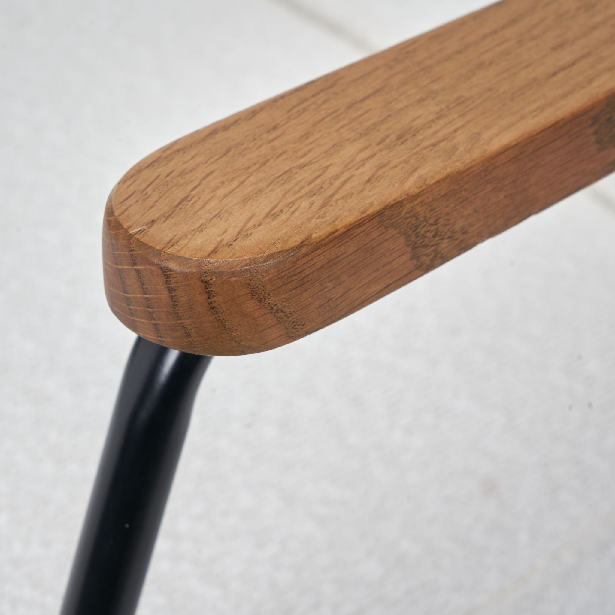 Matera Bouclé Chair With Black Legs and Wooden Arms