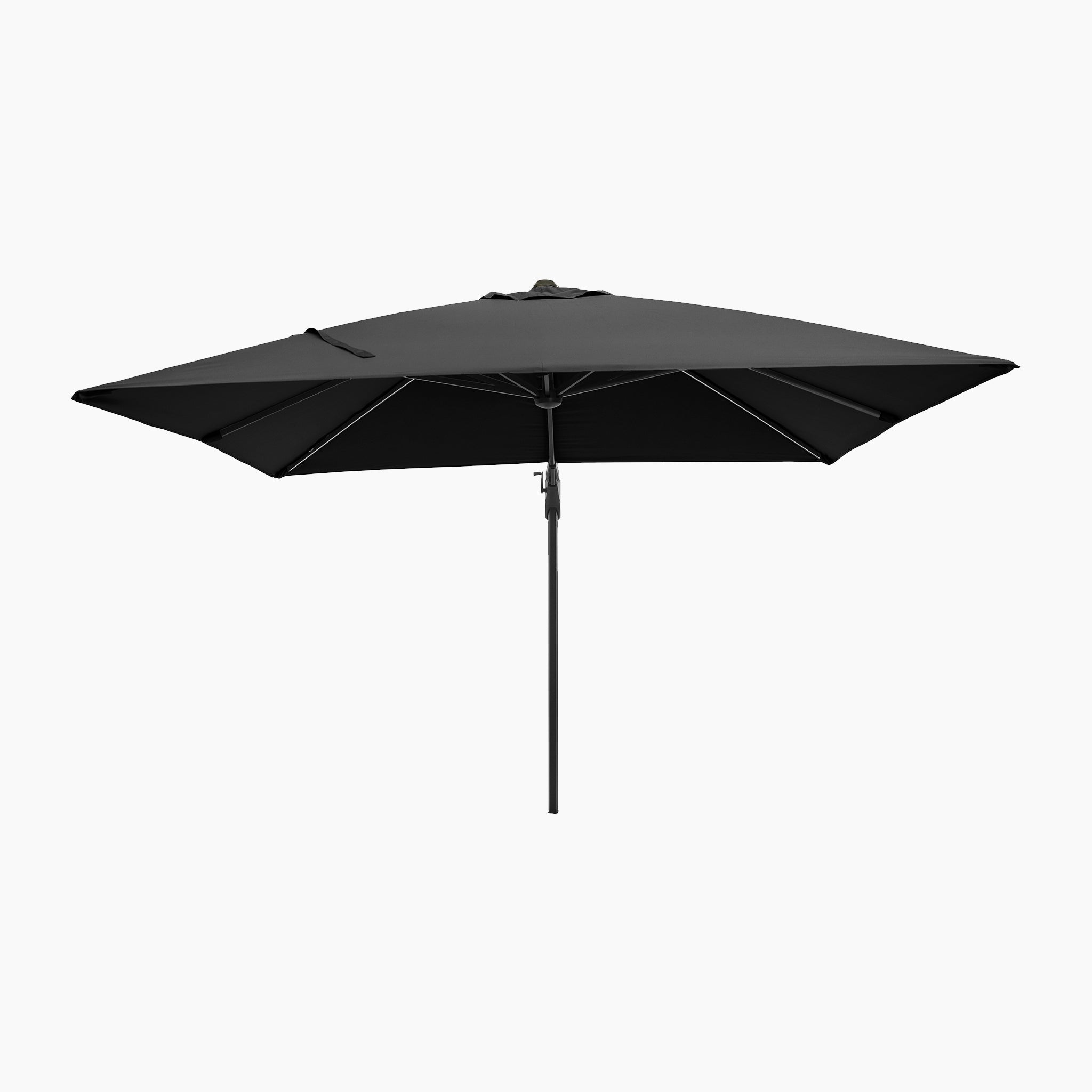 The Glow Challenger T2 3m Square Cantilever Parasol in Anthracite features a black powder-coated aluminium frame and a square canopy, displayed against a white background.