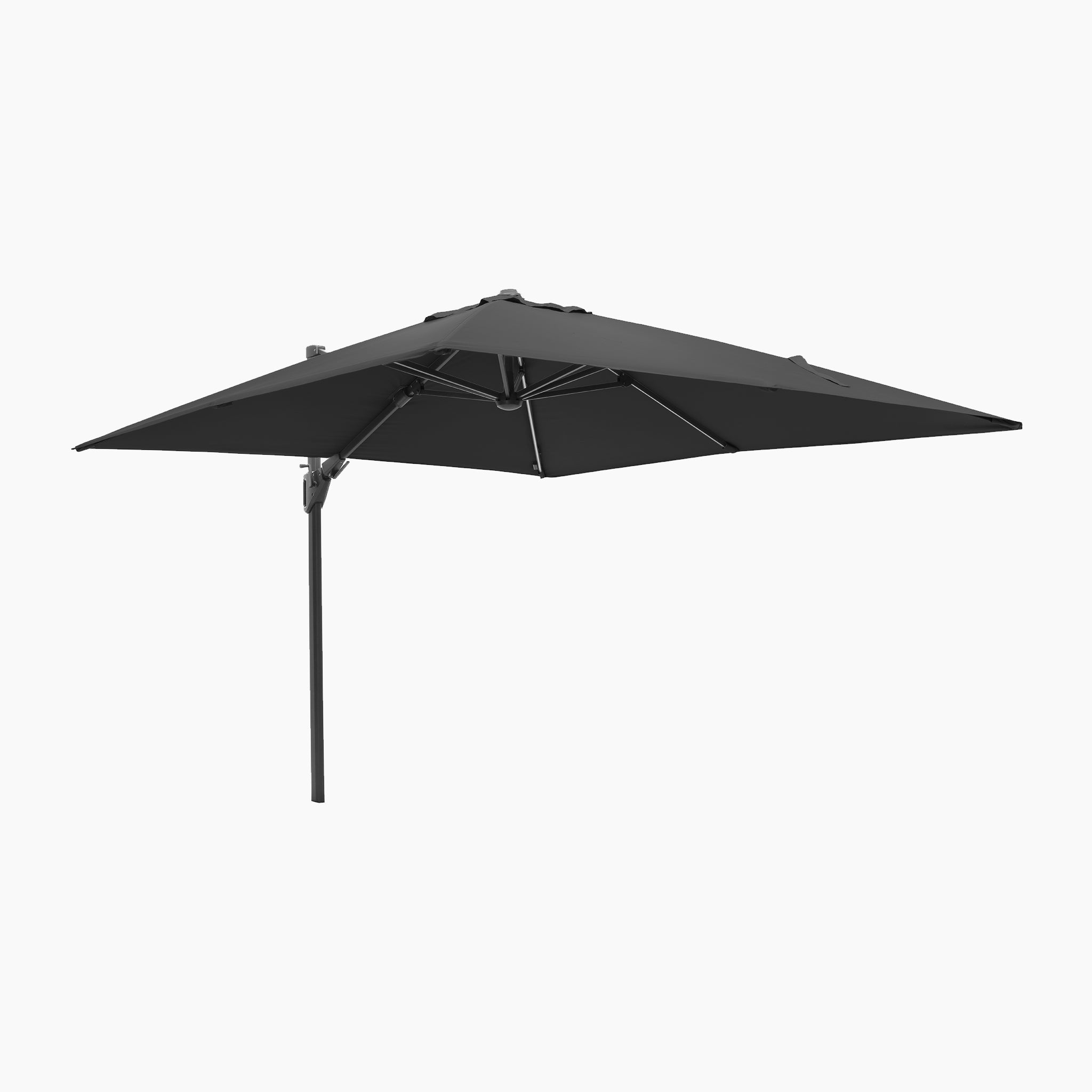 The Glow Challenger T2 3m Square Cantilever Parasol in Anthracite features a side pole, crank handle, and sturdy powder-coated aluminium frame, shown here on a white background.