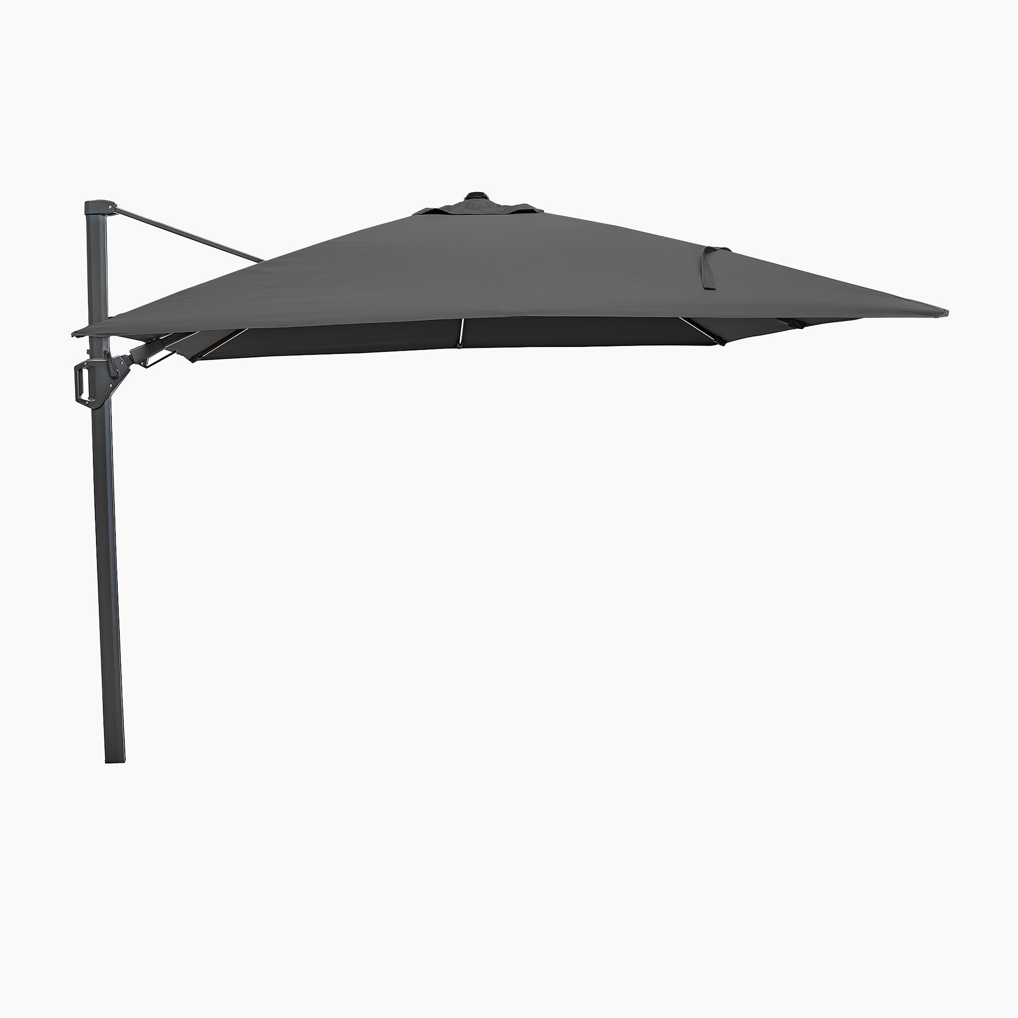 Glow Challenger T2 3m Square Cantilever Parasol in Anthracite, featuring a side pole and adjustable canopy in powder-coated aluminium, displayed on a white background.