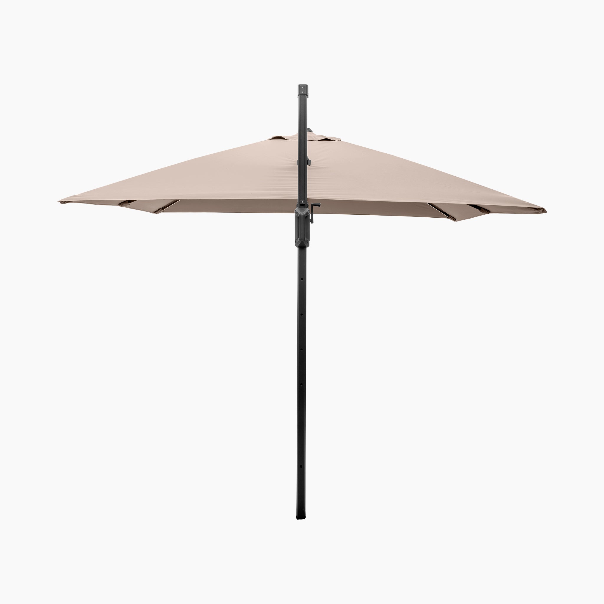 The Glow Challenger T2 3m Square Cantilever Parasol in taupe with a black pole is displayed fully open against a plain white background.