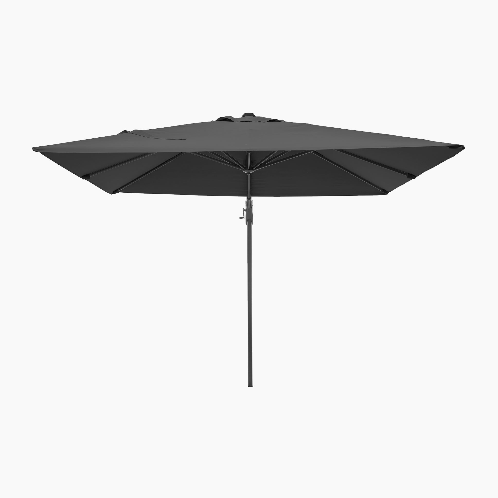 The Pacific Lifestyle Voyager T2 2.7m square cantilever parasol in anthracite with a 90kg granite base is shown from the front against a white background.