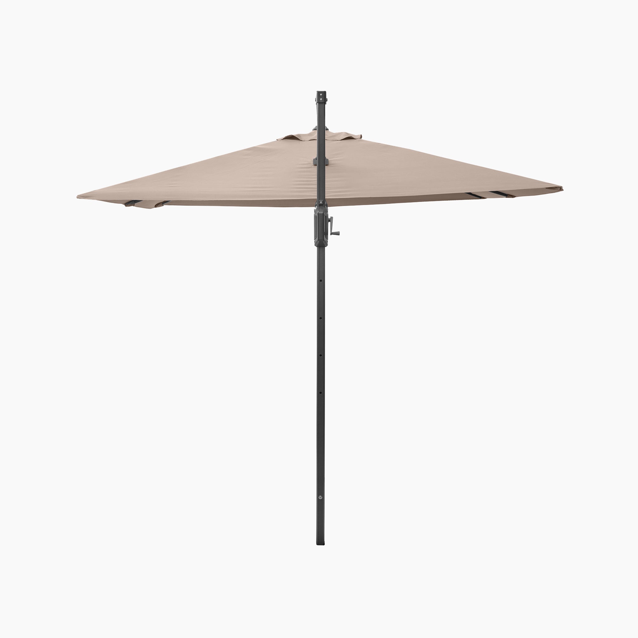 Voyager T2 2.7m Square Cantilever Parasol in taupe, featuring a powder-coated aluminium frame and black pole, displayed fully opened against a plain white background.