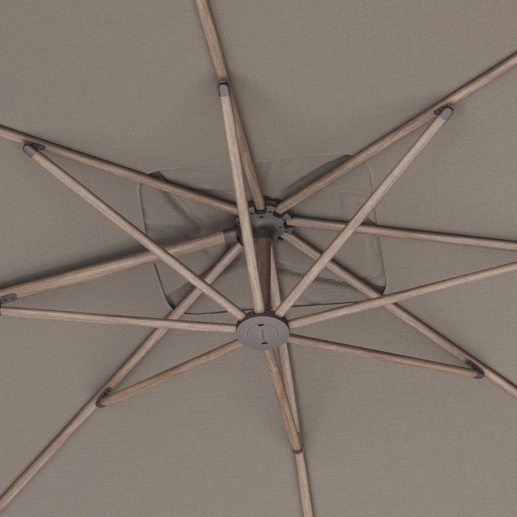 Get inspired by the view beneath elegant spokes and fabric—choose the Nexus T2 Premium 3m Square Cantilever Parasol in Deep Taupe with 90kg Granite Base to enhance your garden furniture.