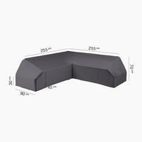AeroCover - Platform Cover 255x255x90xH30/45/70cm in dark gray, shown with dimensions labeled in centimeters on a white background; designed as a UV-protective cover for your garden furniture.