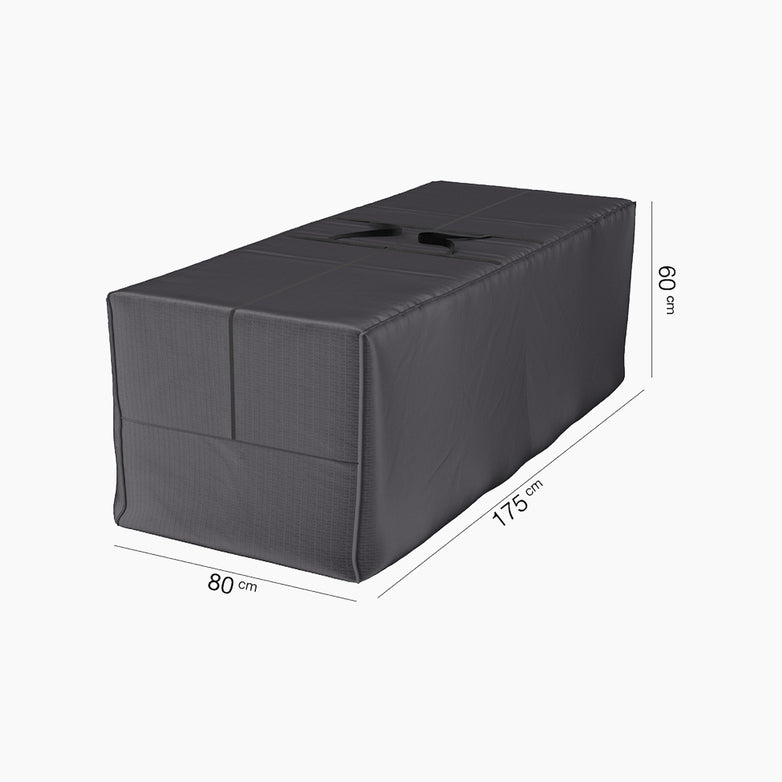 AeroCover - Cushion Bag 175 x 80 x 60cm high in rectangular black design with handles, ideal for protecting outdoor cushions or garden furniture. Shown on a white background.