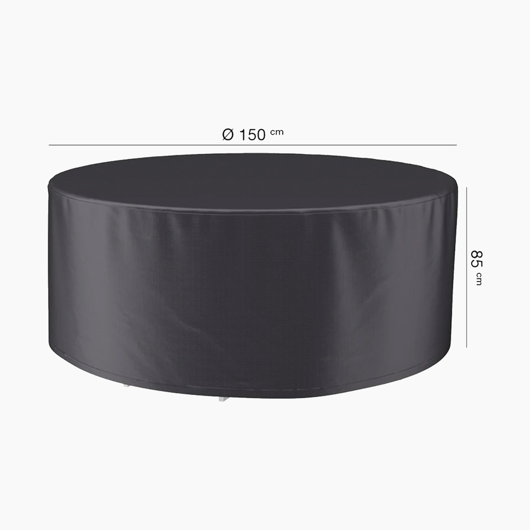 AeroCover - Garden Set Round Cover, measuring 150 cm in diameter and 85 cm in height, is displayed against a white background. This water-resistant and UV-protected cover guarantees lasting durability.
