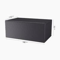 The AeroCover - Table Cover 180x110x70cm high is a rectangular black garden furniture cover, displayed on a white background.