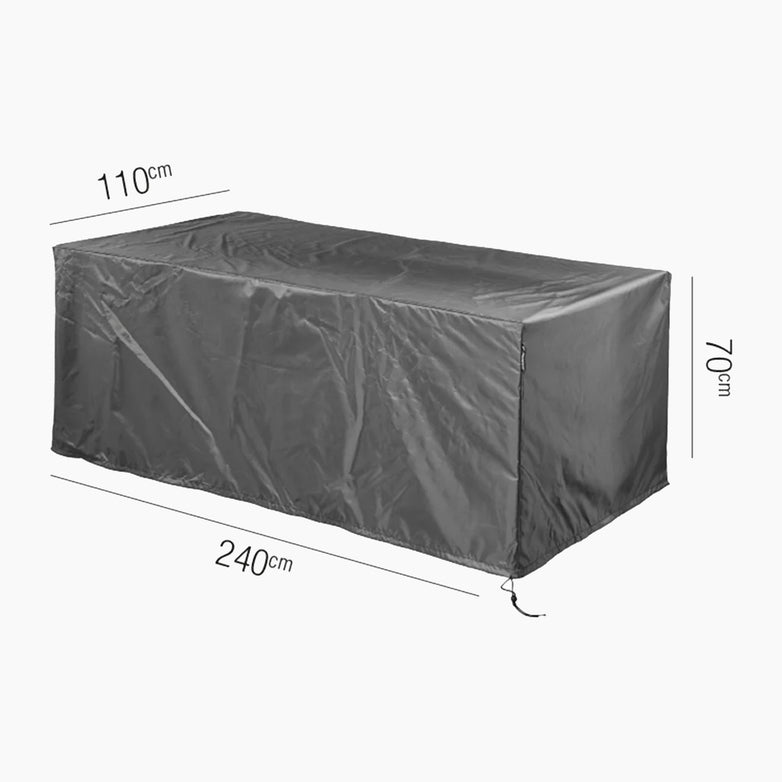 The AeroCover - Table Cover 240x110x70cm high provides excellent outdoor protection for your table with its water-resistant design. This rectangular grey cover measures 240cm in length, 110cm in width, and 70cm in height, ensuring your furniture remains shielded from the elements.