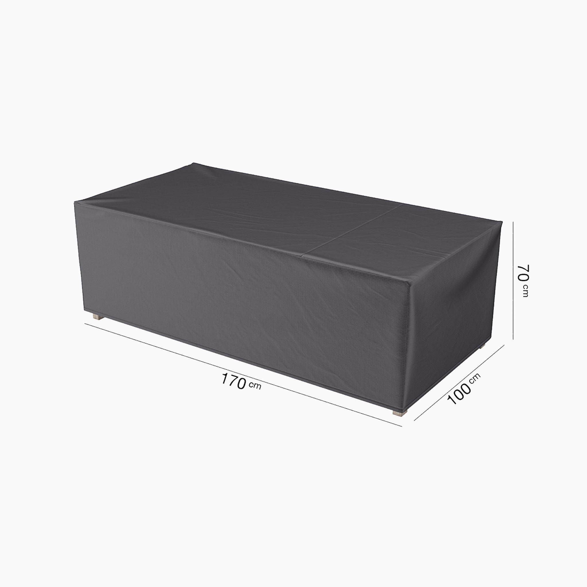 The AeroCover - Lounge Bench Cover features a rectangular black design on a white background, providing water-resistant capabilities and UV protection.