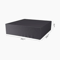 AeroCover Square Lounge Set Cover, water-resistant, measures 255 x 255 x 70 cm; featured in black and shown on a white background.