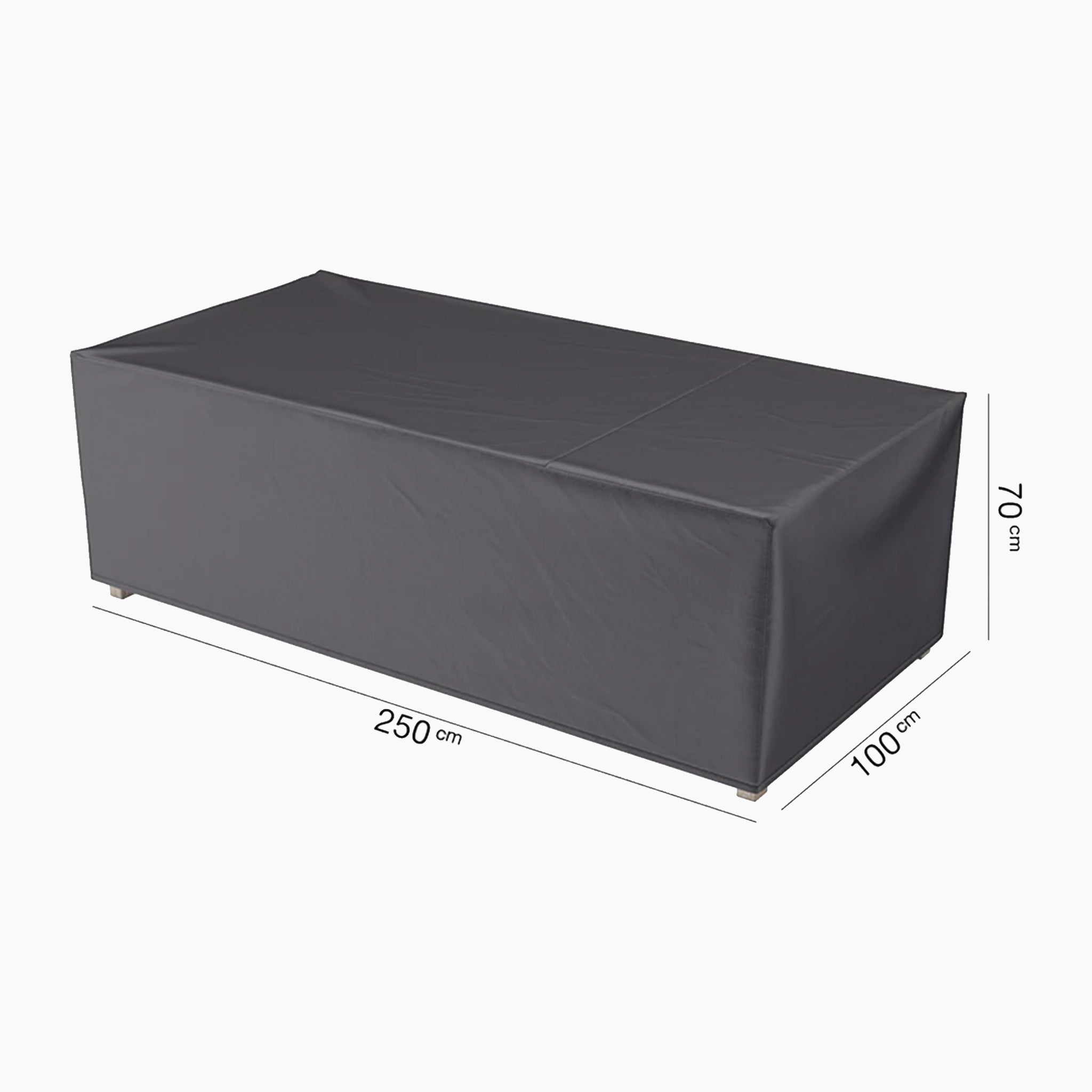 AeroCover - Lounge Bench Cover (250 x 100 x 70cm high) in rectangular black, waterproof design—perfect for protecting your garden furniture.