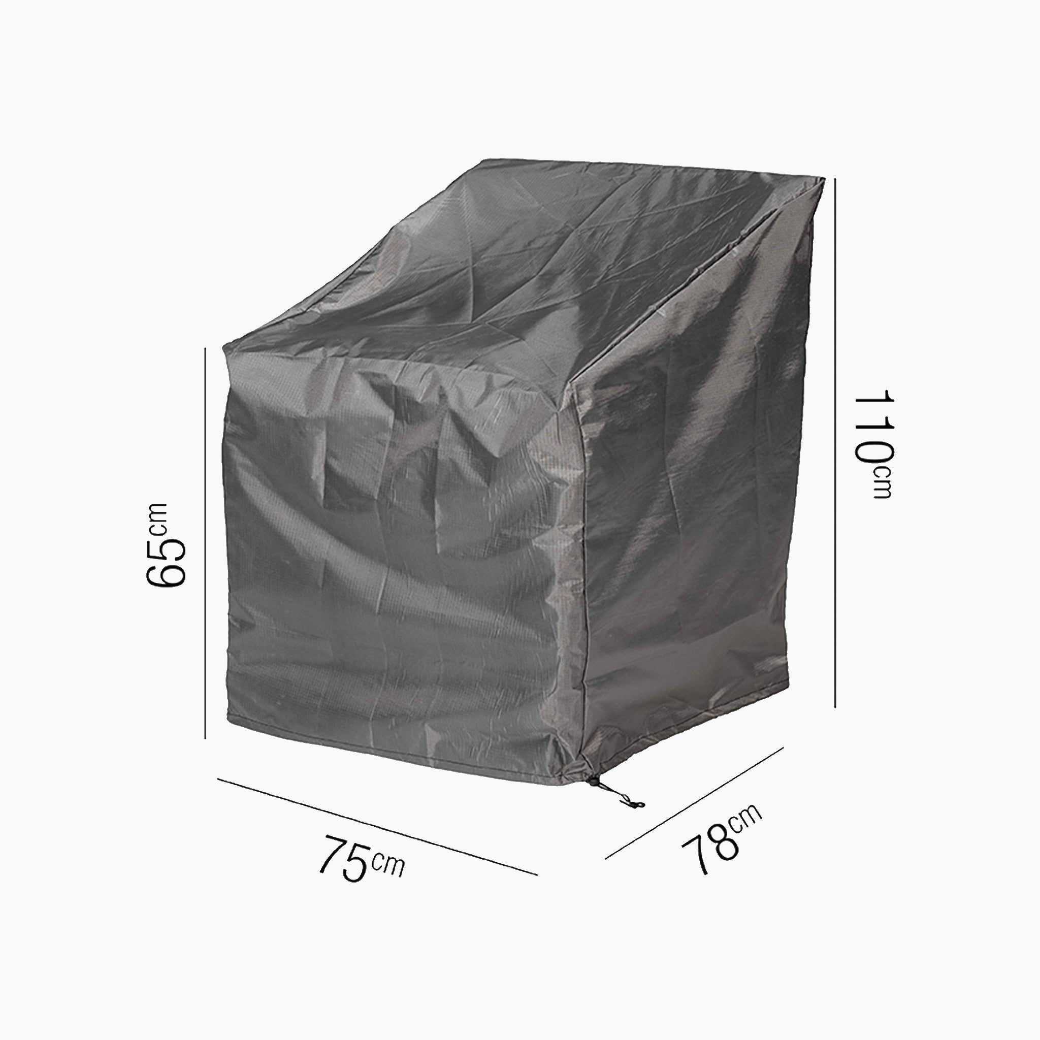 The AeroCover - High Back Lounge Chair Cover provides a water-resistant and UV-protective layer for your chair, with ideal dimensions of 75cm in width, 78cm in depth, and 110cm in height.