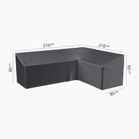 AeroCover - Long Right Lounge Set Cover for outdoor furniture, L-shaped, water-resistant, dimensions 270x210x85x65x90 cm, shown on a white background.