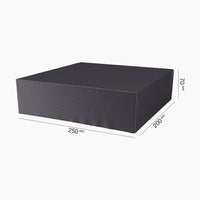 A stylish black cover specifically tailored to enhance your AeroCover Lounge Set, measuring 250 x 200 x 70 cm. Made from UV-protected and water-resistant materials, it offers long-lasting durability without compromising on its sleek design.