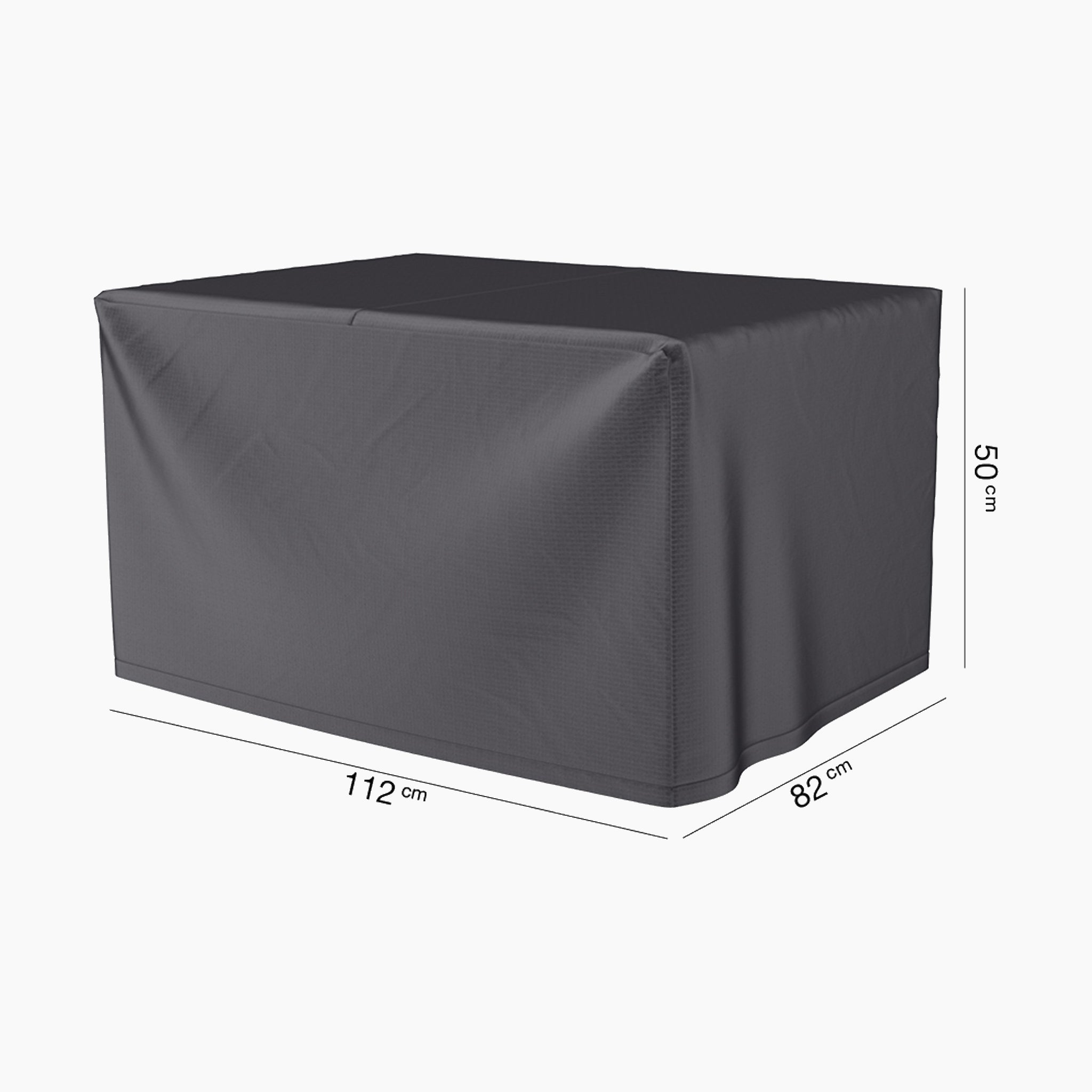 The AeroCover - Firetable, measuring 112 cm x 82 cm x 50 cm, is a gray rectangular cover that provides UV protection and water resistance.