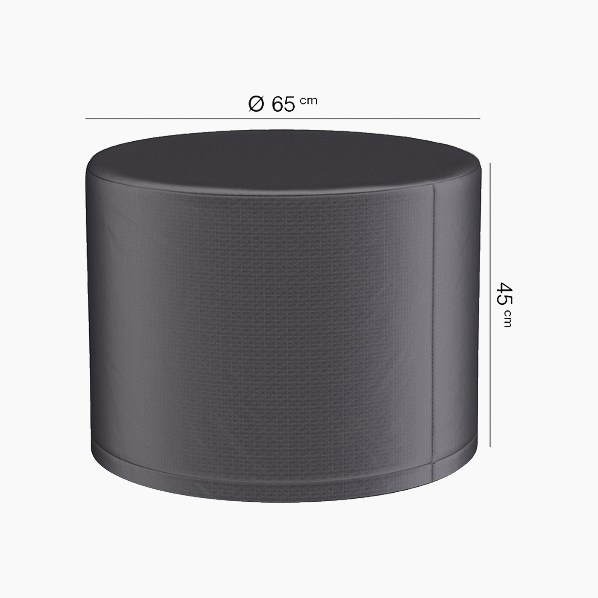 The AeroCover - Firetable Round 65x45cm high is a black cylindrical cover designed for fire-pit tables, offering precise measurements and features such as water resistance and UV protection.
