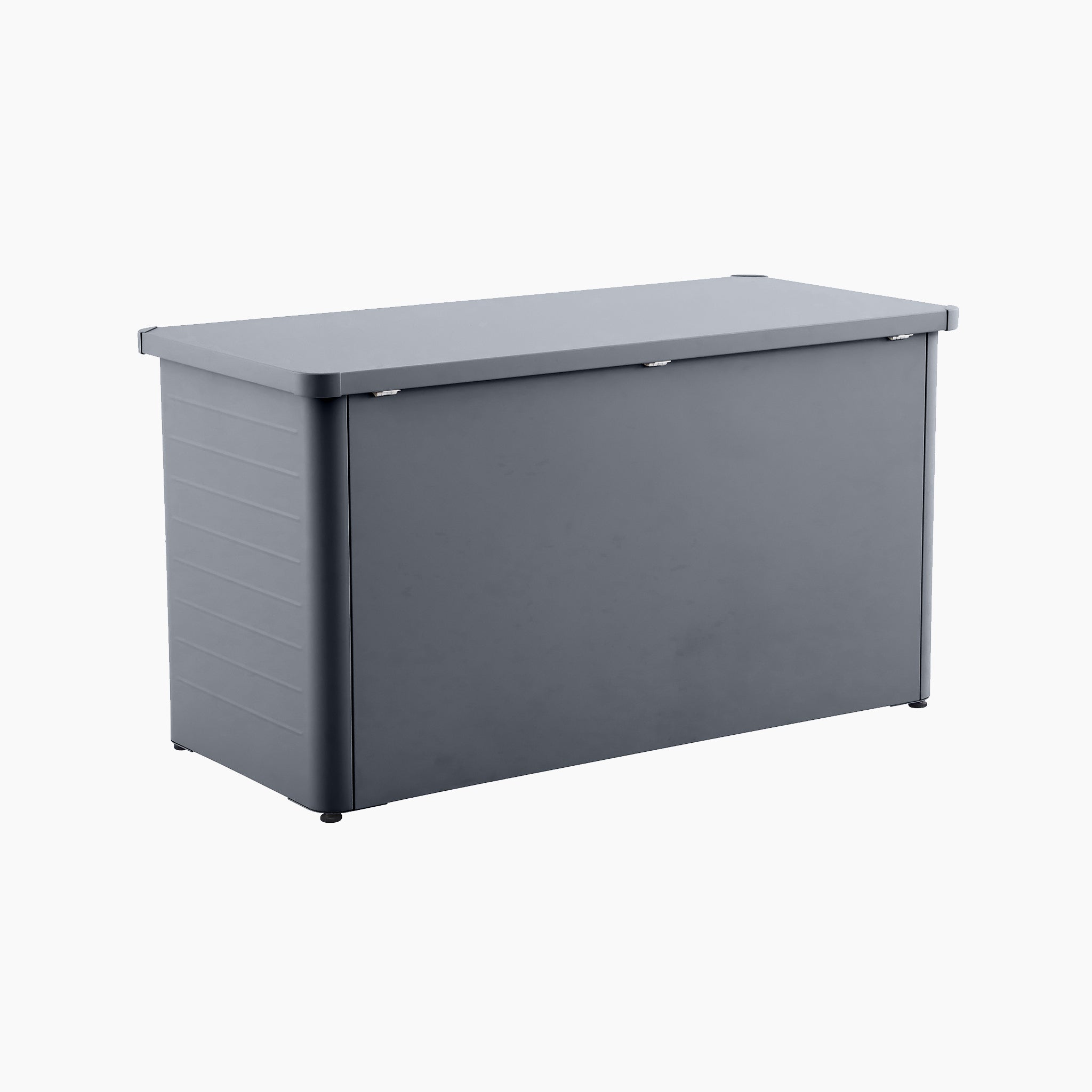 Pacific Lifestyle - Rhode Island Small Outdoor Cushion Box in Anthracite, a gray rectangular storage box made from durable galvanized steel with a flat lid, displayed against a plain white background.