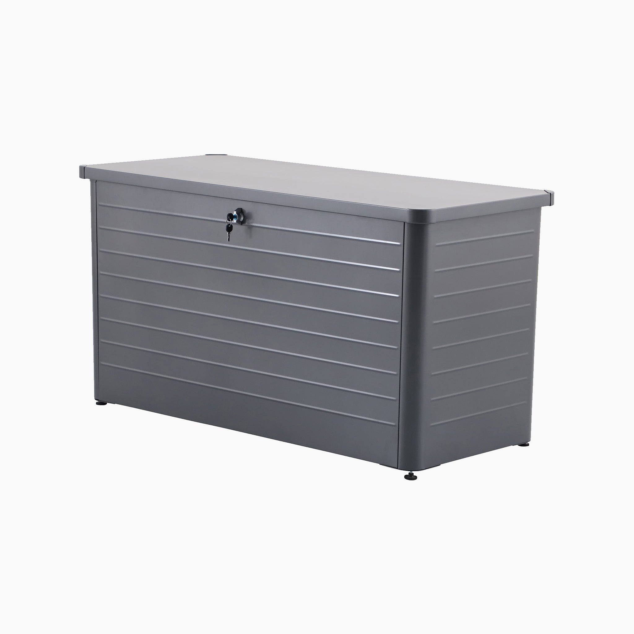 The Pacific Lifestyle - Rhode Island Large Outdoor Cushion Box in Black features a lockable front and is displayed against a plain white background.