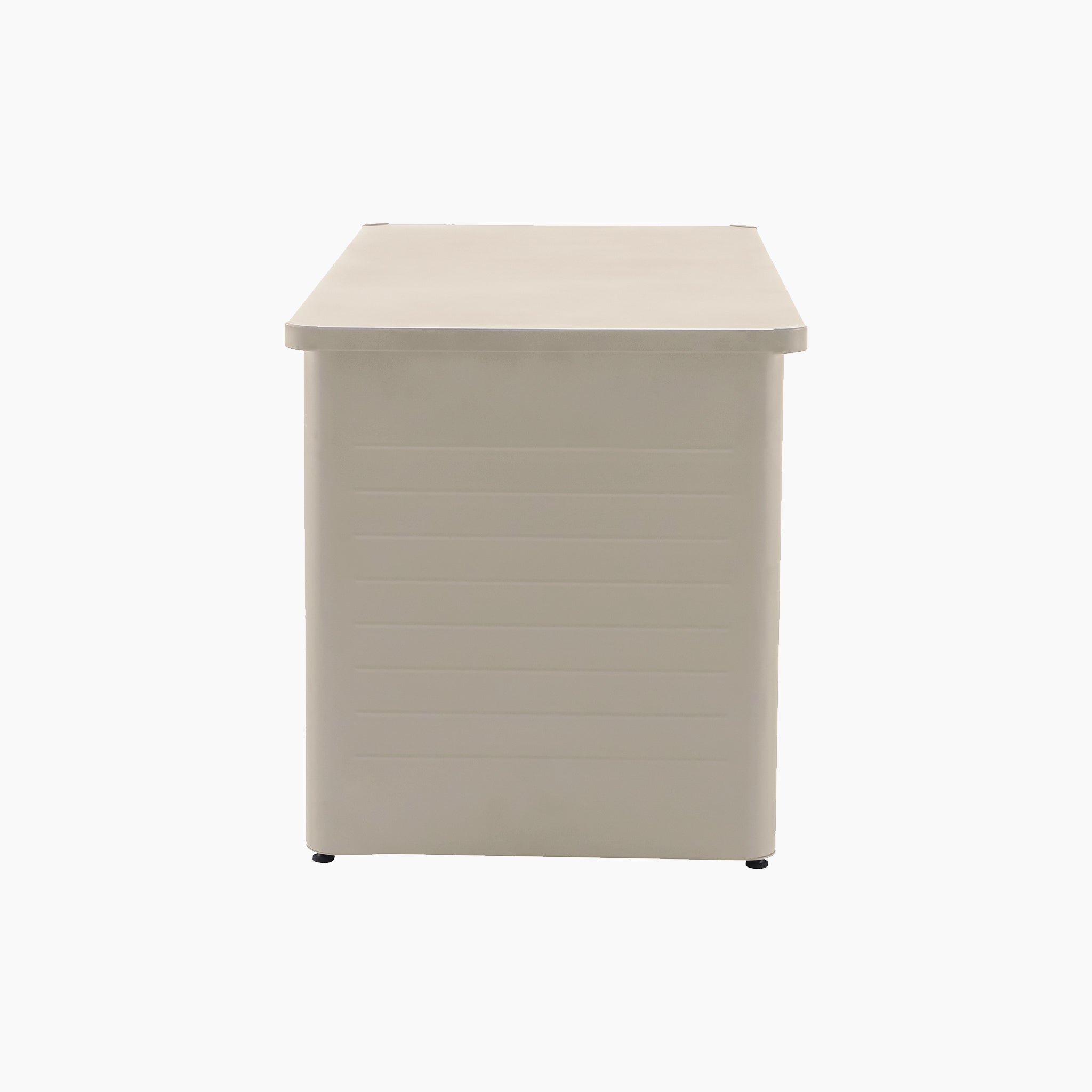 A Pacific Lifestyle - Rhode Island Large Outdoor Cushion Box in Pebble is shown from the side against a plain white background.