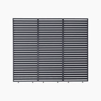 Abierto 3m Fixed Louvre Panel: black metal horizontal slat fence panel featuring four vertical sections, shown on a white background.