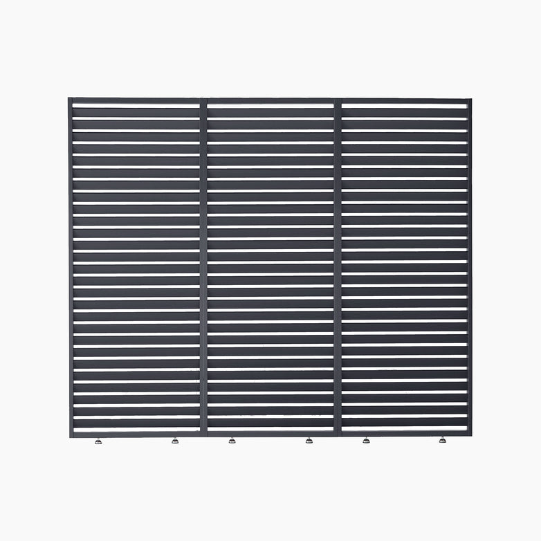 Abierto 4m Fixed Louvre Panel in black metal, featuring four horizontal sections, displayed against a white background.