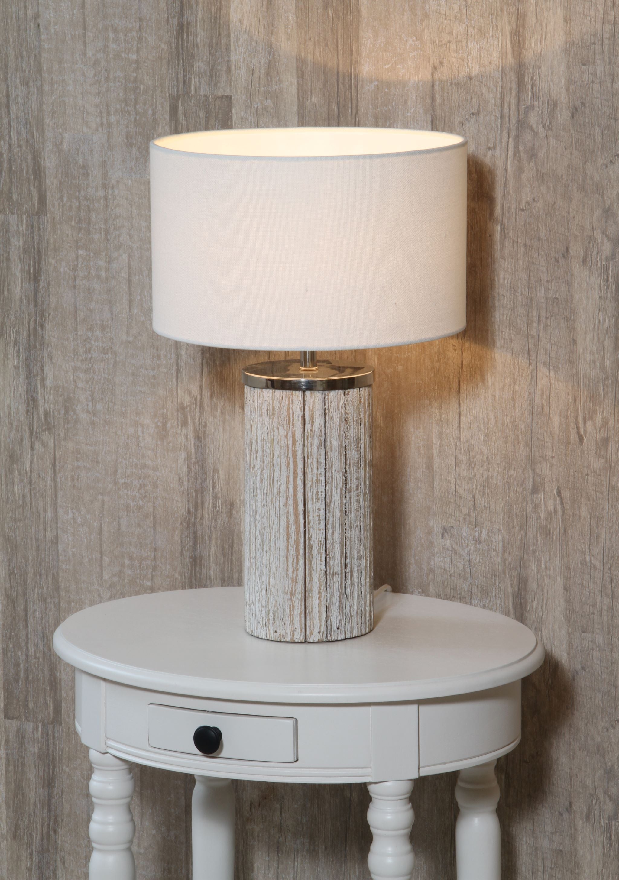 Haley White Wash Wood Column Table Lamp