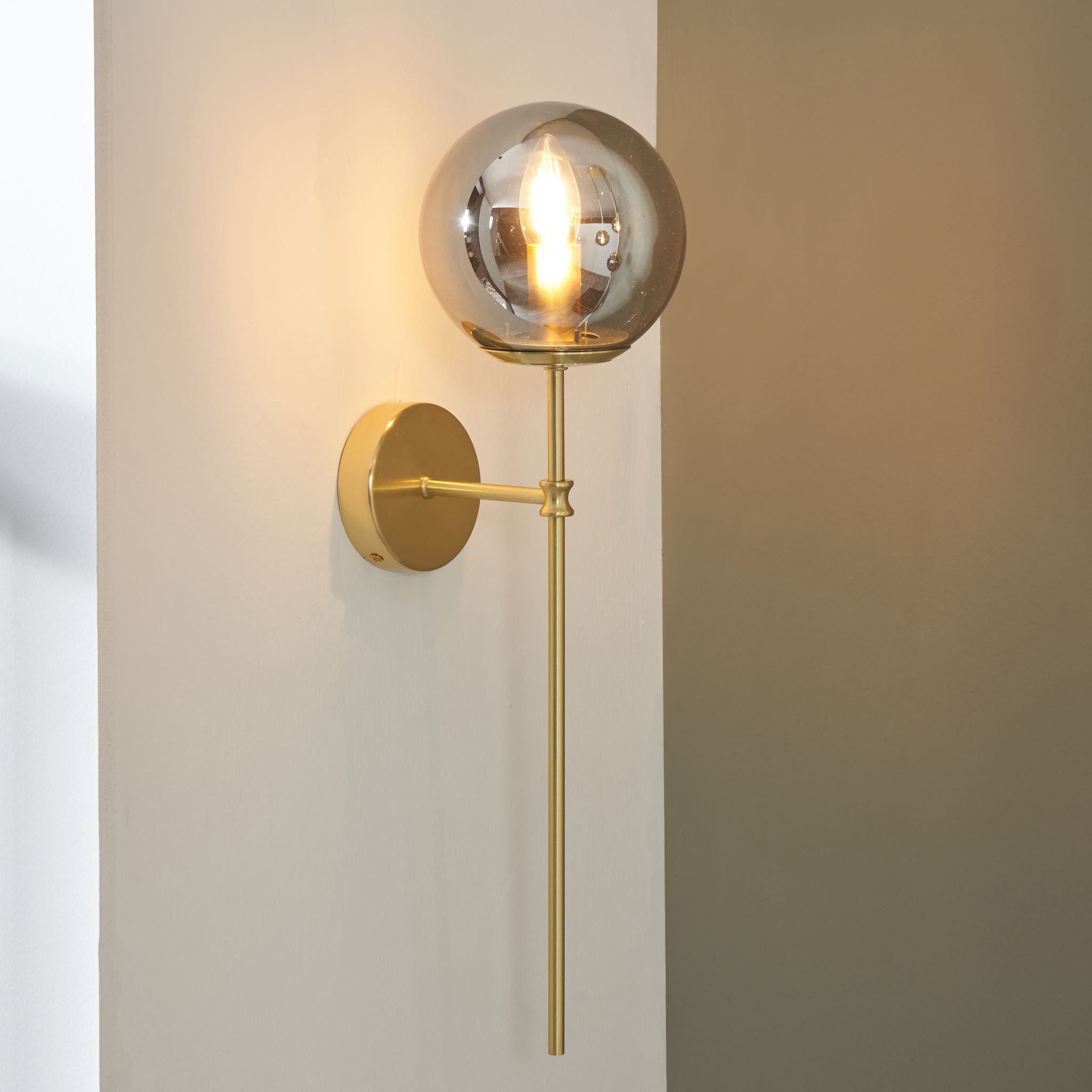 Arabella Smoked Glass Orb and Gold Metal Wall Light