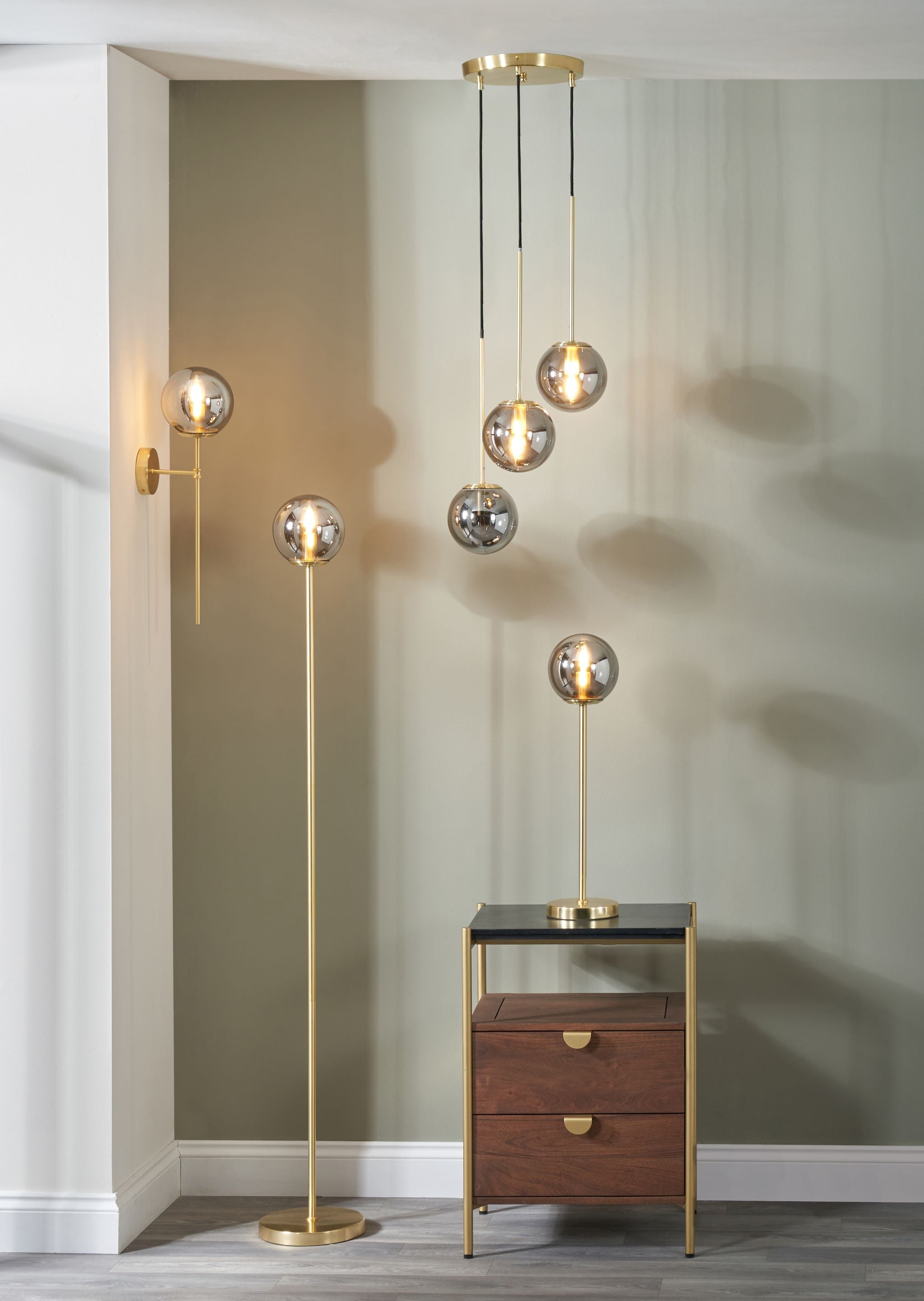 Arabella Smoked Glass Orb and Gold Metal Wall Light