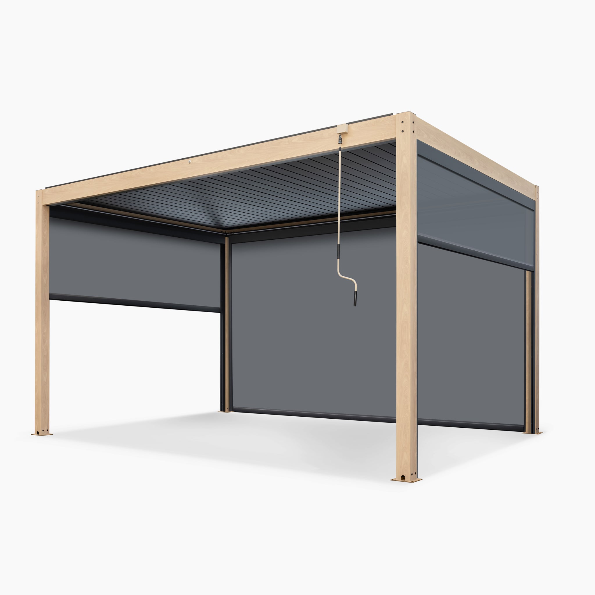 Discover the elegance of our PergoSTET Plus Pergola, featuring a 3m x 4m size, wood effect frame, retractable roof, and LED lighting. With adjustable louvres and drop sides, easily control sunlight for your ideal outdoor setting.