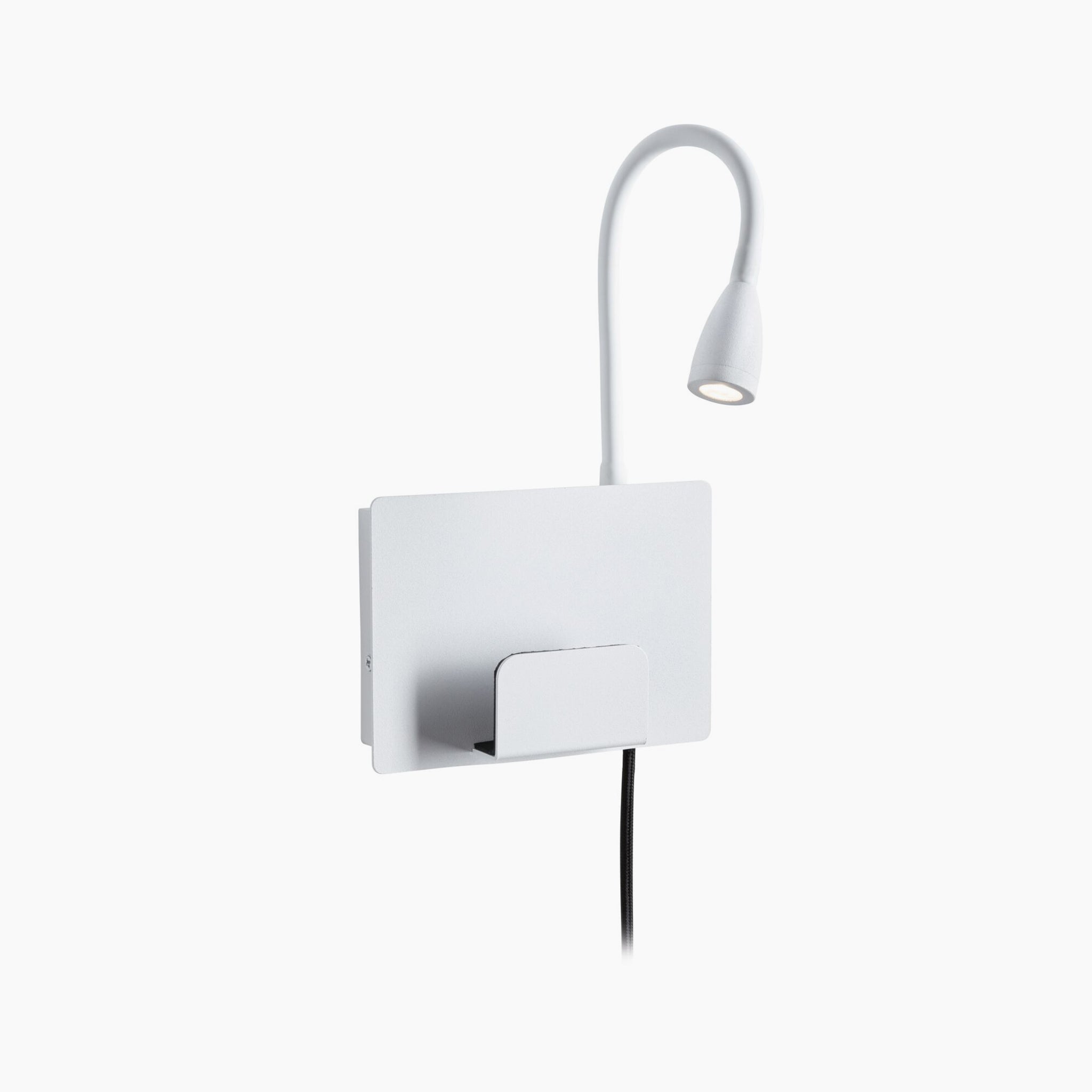 The Paulmann - Halina 3.5W LED Wall Light in White Matt offers a contemporary design with a wall-mounted adjustable gooseneck and an integrated shelf, along with energy-efficient LED lighting to create the perfect ambiance.