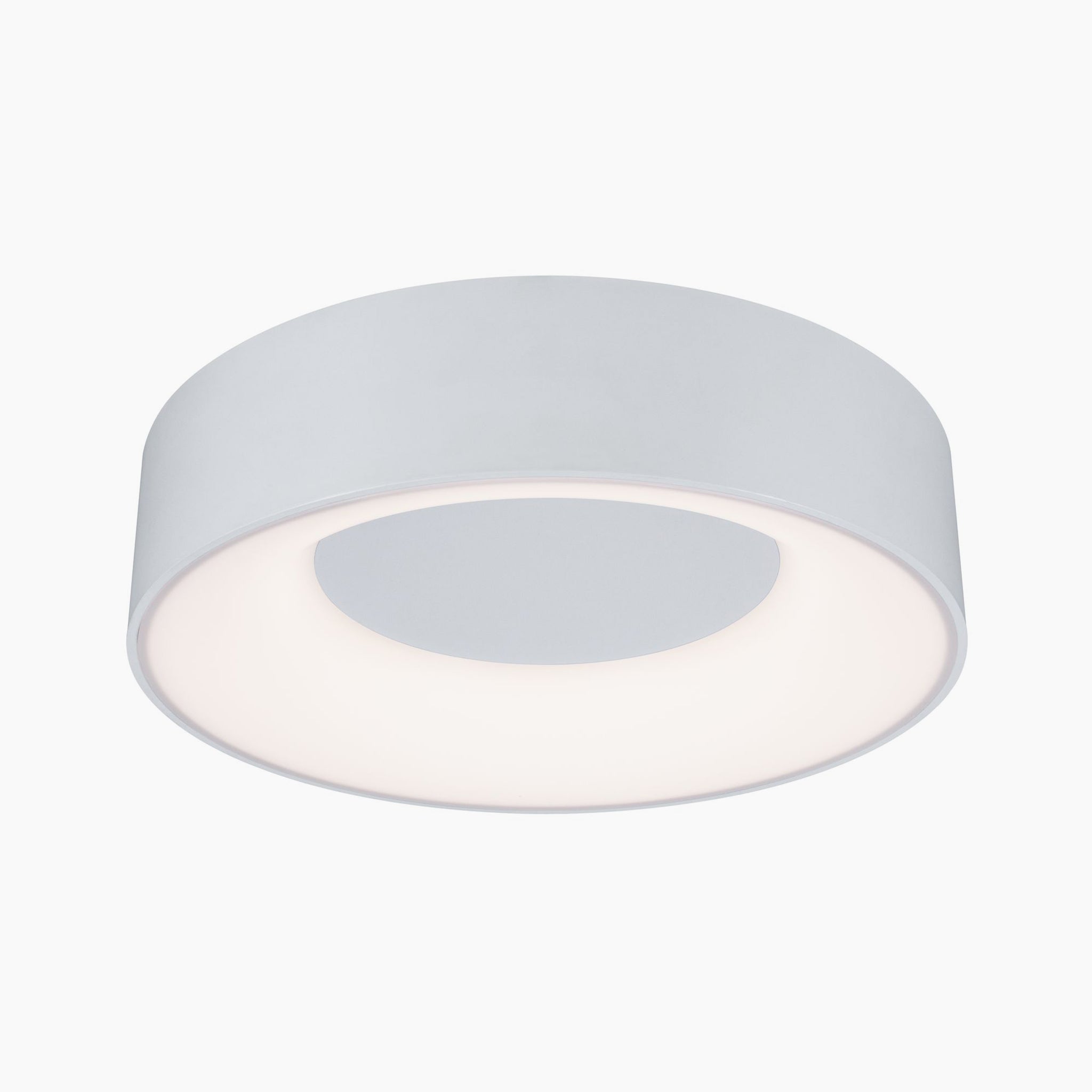The Paulmann - Casca 18W LED Switch 1500lm Ceiling Light in White features a minimalist round design that provides a soft, diffused glow to enhance the ambiance in any space.