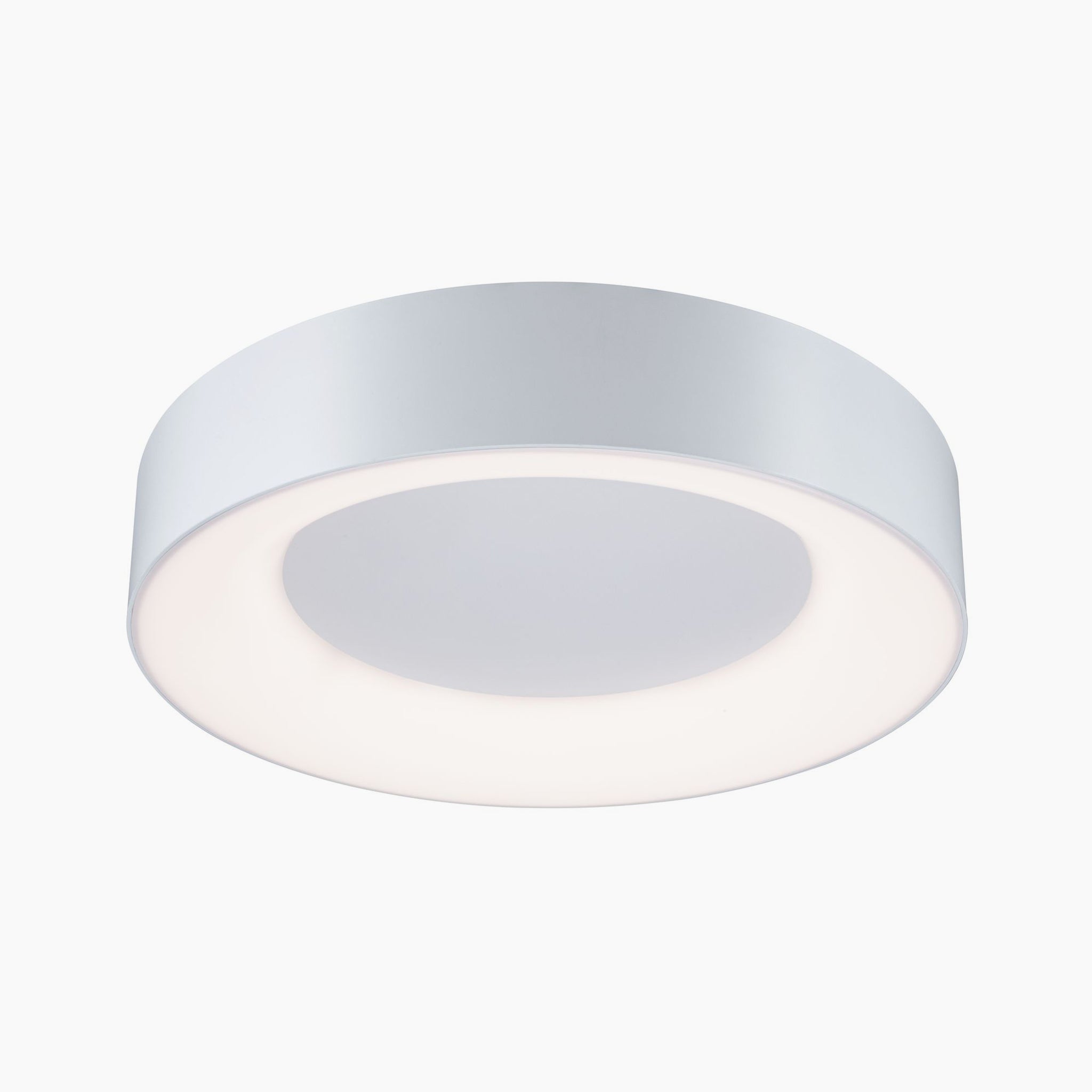 The Paulmann - Casca 25W LED Switch 2100lm Ceiling Light in White is a contemporary circular LED ceiling luminaire with a white outer ring, providing a gentle, diffused glow with adjustable light color for the ideal lighting effect.