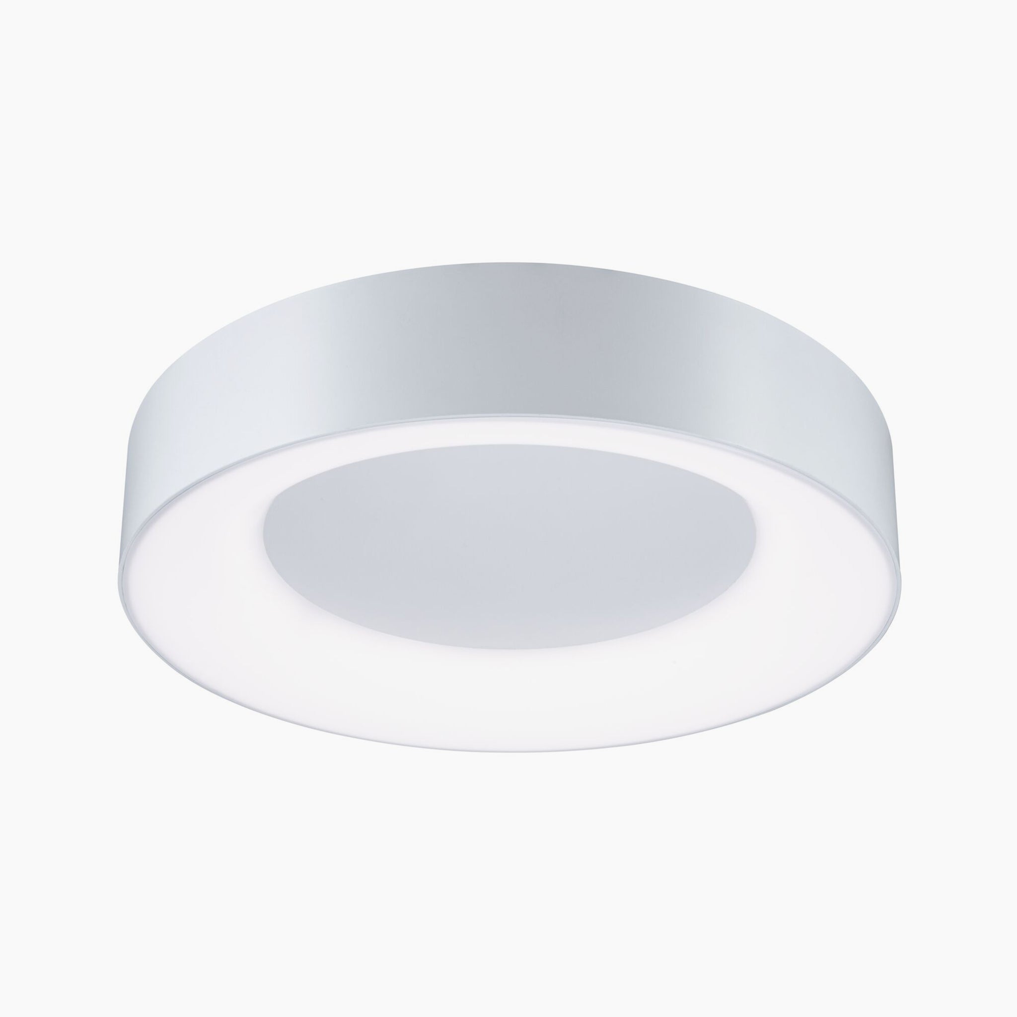 Paulmann's Casca 25W LED Switch ceiling light in white features a minimalist design and offers light color adjustment, set against a simple background.