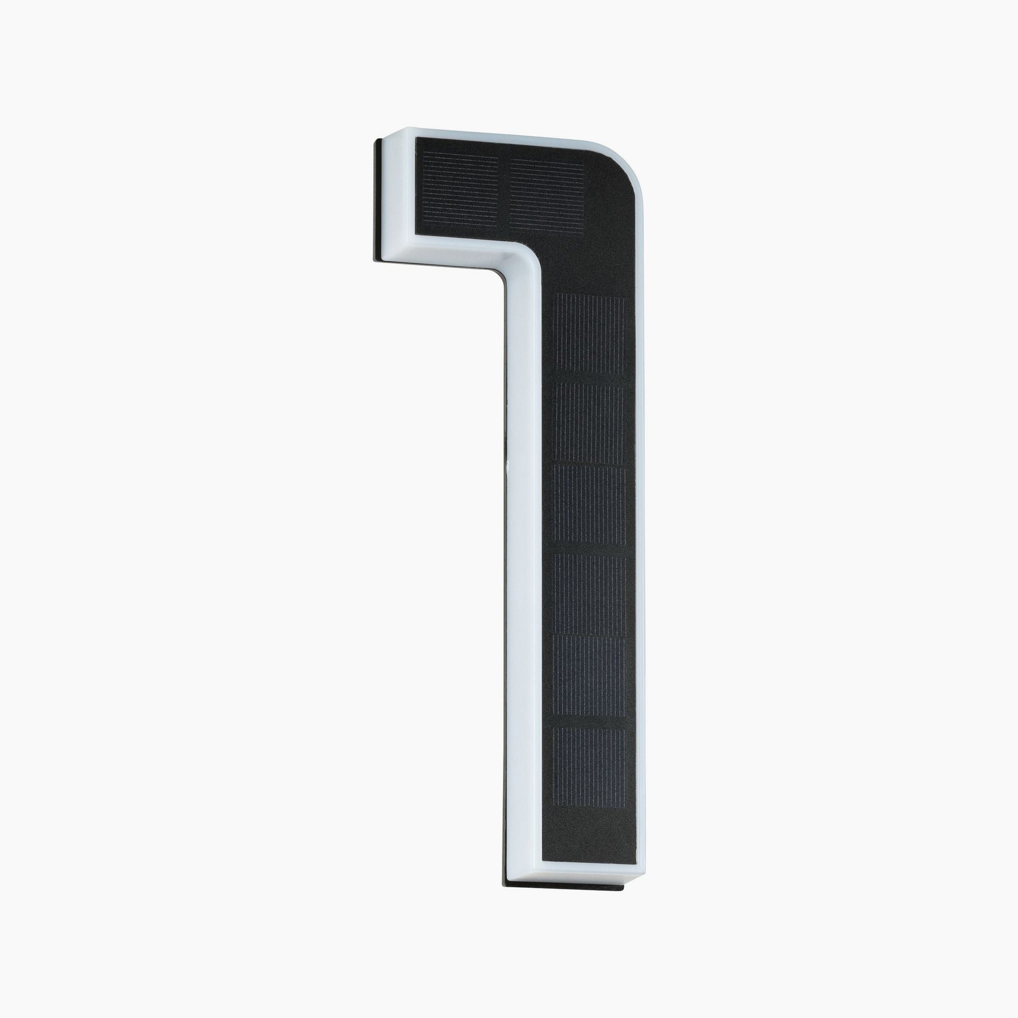 The Paulmann Outdoor Solar House Number 1 LED 0.2W lamp, featuring a replaceable battery and sleek black design, gracefully showcases an illuminated house number luminaire against a crisp white backdrop.