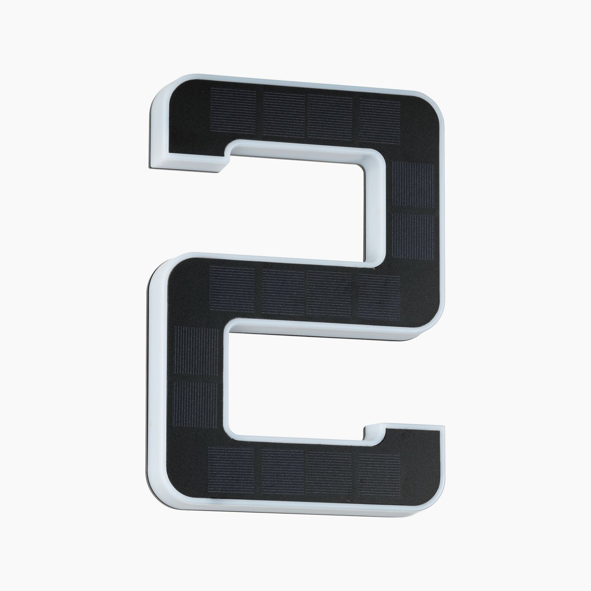 A bold black "2" from the Paulmann Outdoor Solar House Number 2 LED 0.2W, featuring a replaceable battery, stands prominently against a plain white background.