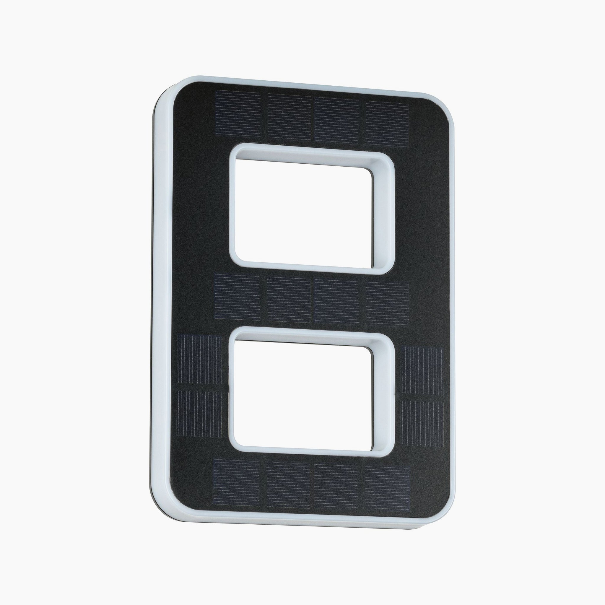 Featuring a sleek and modern design, the Paulmann Outdoor Solar House Number 8 LED 0.2W in black is highlighted against a pristine white background. It's perfect for use as a house number luminaire or part of a solar-powered setup, complete with a replaceable battery.