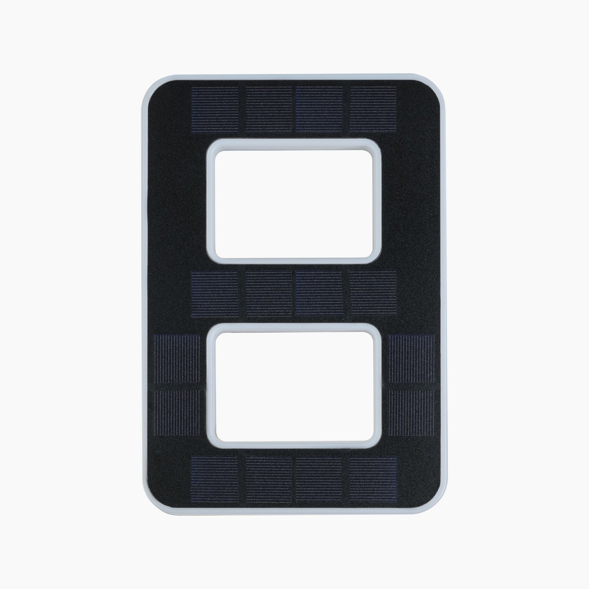 The Paulmann Outdoor Solar House Number 8 LED, featuring a replaceable battery and a power of 0.2W in black, shines brightly on a white background, making it perfect as an illuminated house number luminaire.