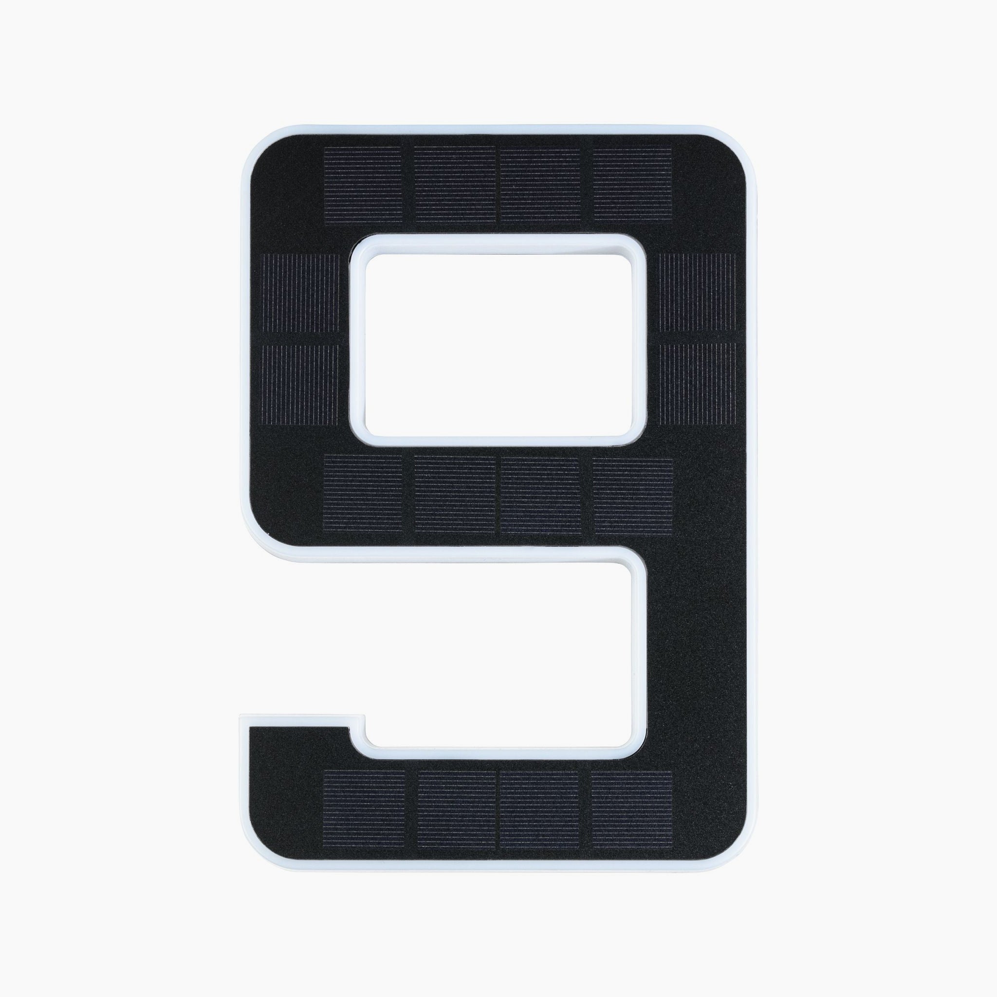 An illuminated black and white LED house number nine, featuring a modern design, ideal as a luminaire for your home, available as the Paulmann Outdoor Solar House Number 9 with a replaceable battery.