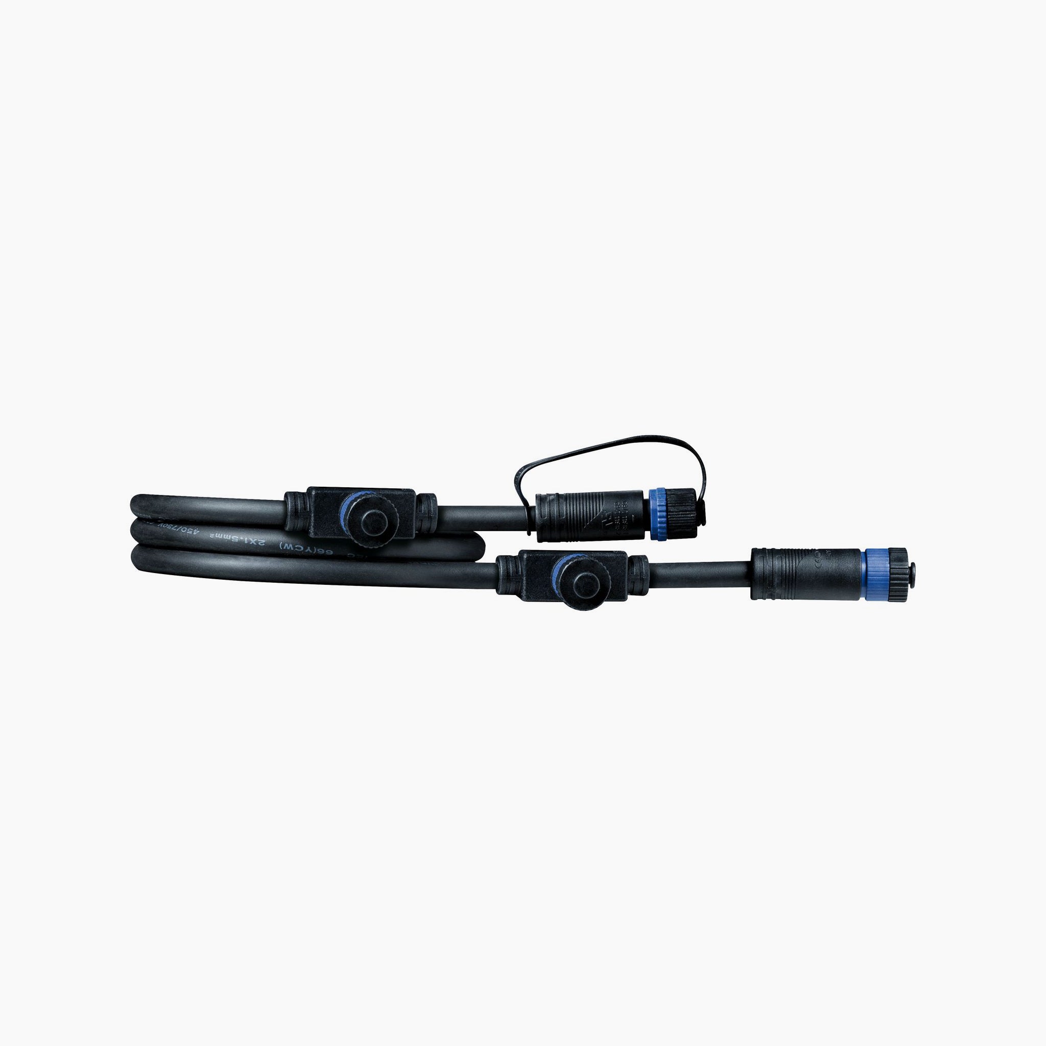 Paulmann - Plug & Shine Outdoor 1m black cable with blue connectors, featuring IP68 immersion protection for outdoor durability, displayed on a white background.