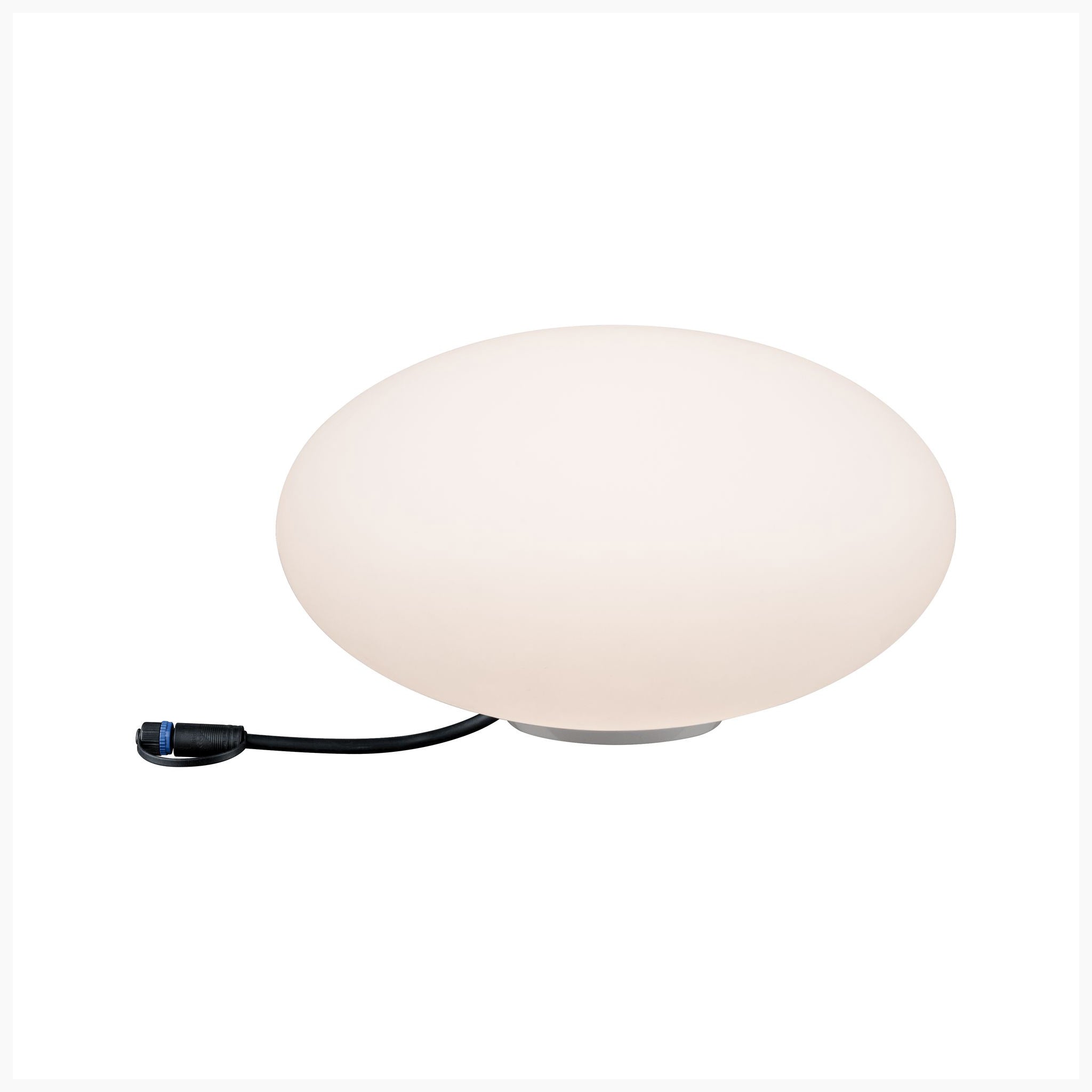 The Paulmann - Plug & Shine Outdoor Stone 2.8W LED 35cm Floor Lamp with Ground Spike in White serves as a decorative eye-catcher in any room, featuring its sleek design and modern touch.