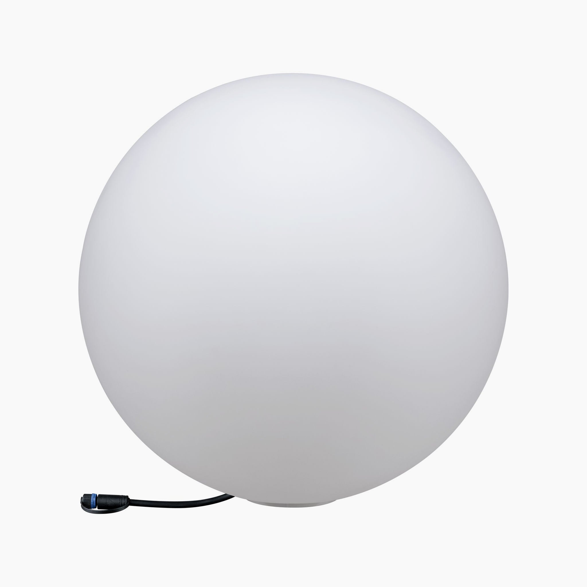 The Paulmann Plug & Shine Outdoor Globe is a white spherical 50cm floor lamp featuring a 6.5W LED and ground spike, perfect for outdoor lighting.